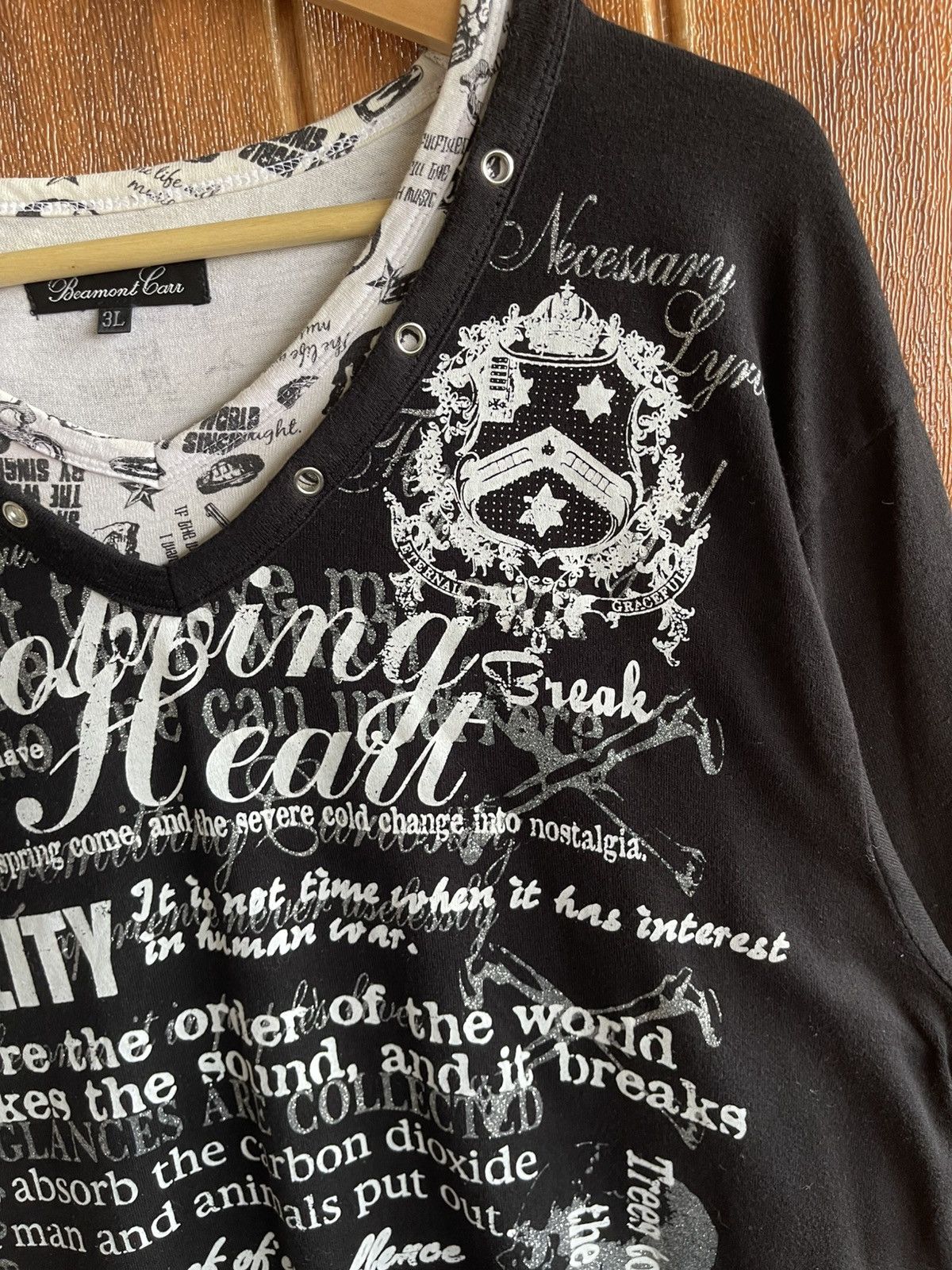Beauty Beast Vintage’90s🔥BEAUMONT🔥Humor V Neck Long Sleeve Tee Size US L / EU 52-54 / 3 - 4 Thumbnail