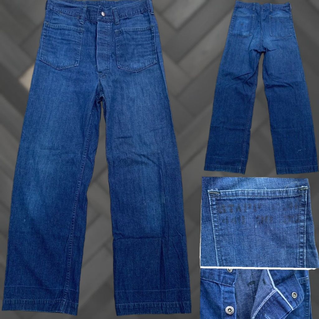 Denime VINTAGE US Navy jeans button fly selvedge denim sailor work chore 31 in waist Size US 31 - 1 Thumbnail
