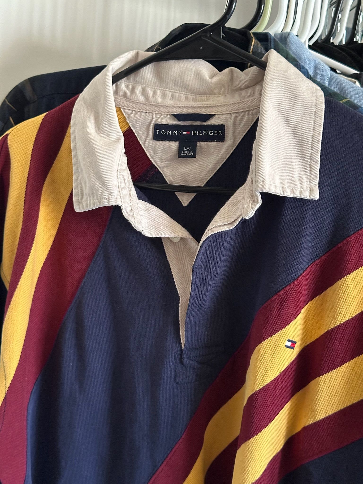 Tommy Hilfiger Vintage 1990s TOMMY HILFIGER Multi Stripe Polo Rugby Shirt Size US L / EU 52-54 / 3 - 3 Thumbnail