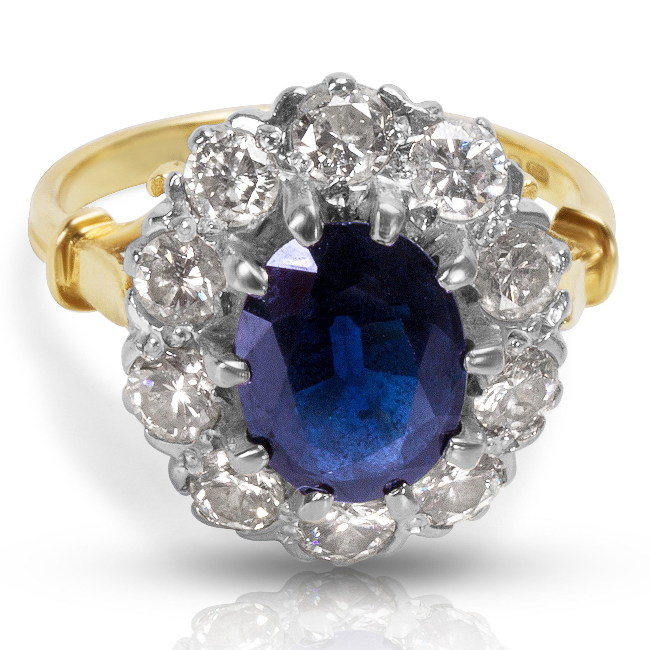 image of Tiffany Co Diamond & Sapphire Oval Fashion Ring In 18K Yellow Gold (1.25 Ctw), Women's