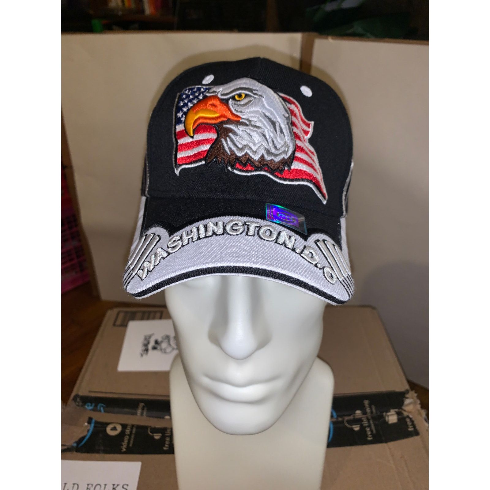 Other Washington DC Eagle American Flag Hat Adjustable Black White Size ONE SIZE - 1 Thumbnail