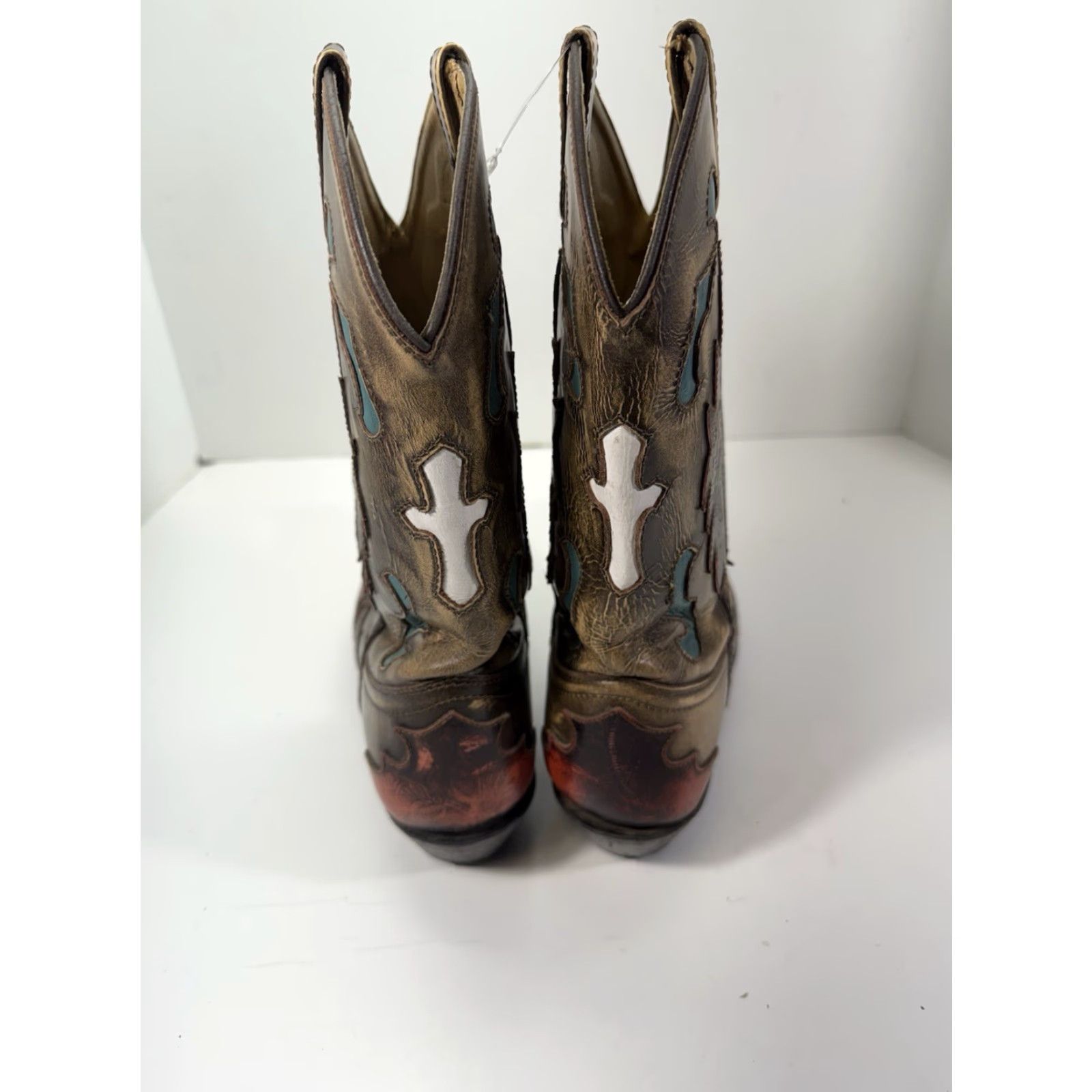 Vintage Smoky Mountain Boots Western Boot Men 9.5 D Brown Leather Inlay White Cross Snipped Toe 6229 Size US 10 / EU 43 - 6 Thumbnail