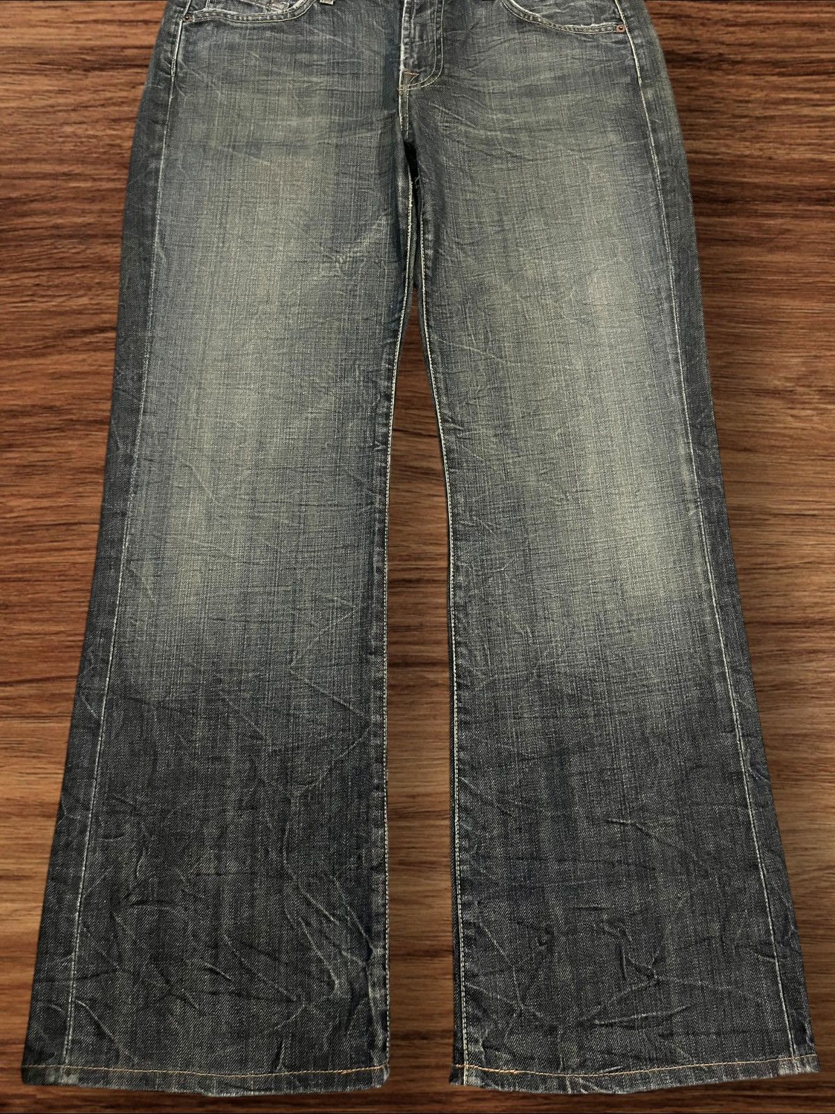 7 For All Mankind ⚡️Crazy⚡️7 For All Mankind Sand Wash Whiskering Flare Jeans Size US 34 / EU 50 - 10 Thumbnail