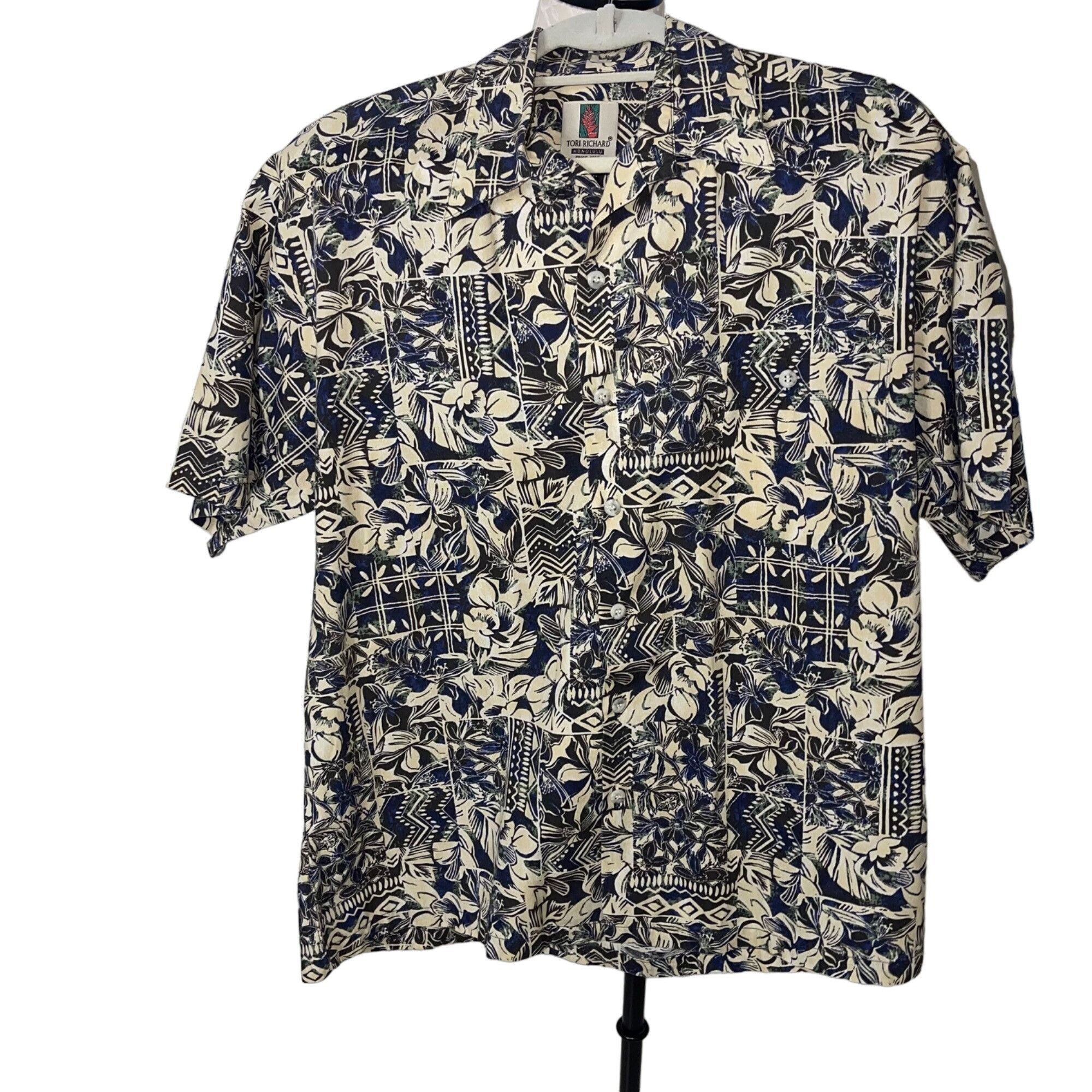 image of Tori Richard Vintage Mens Shirt Size Large Blue Beige