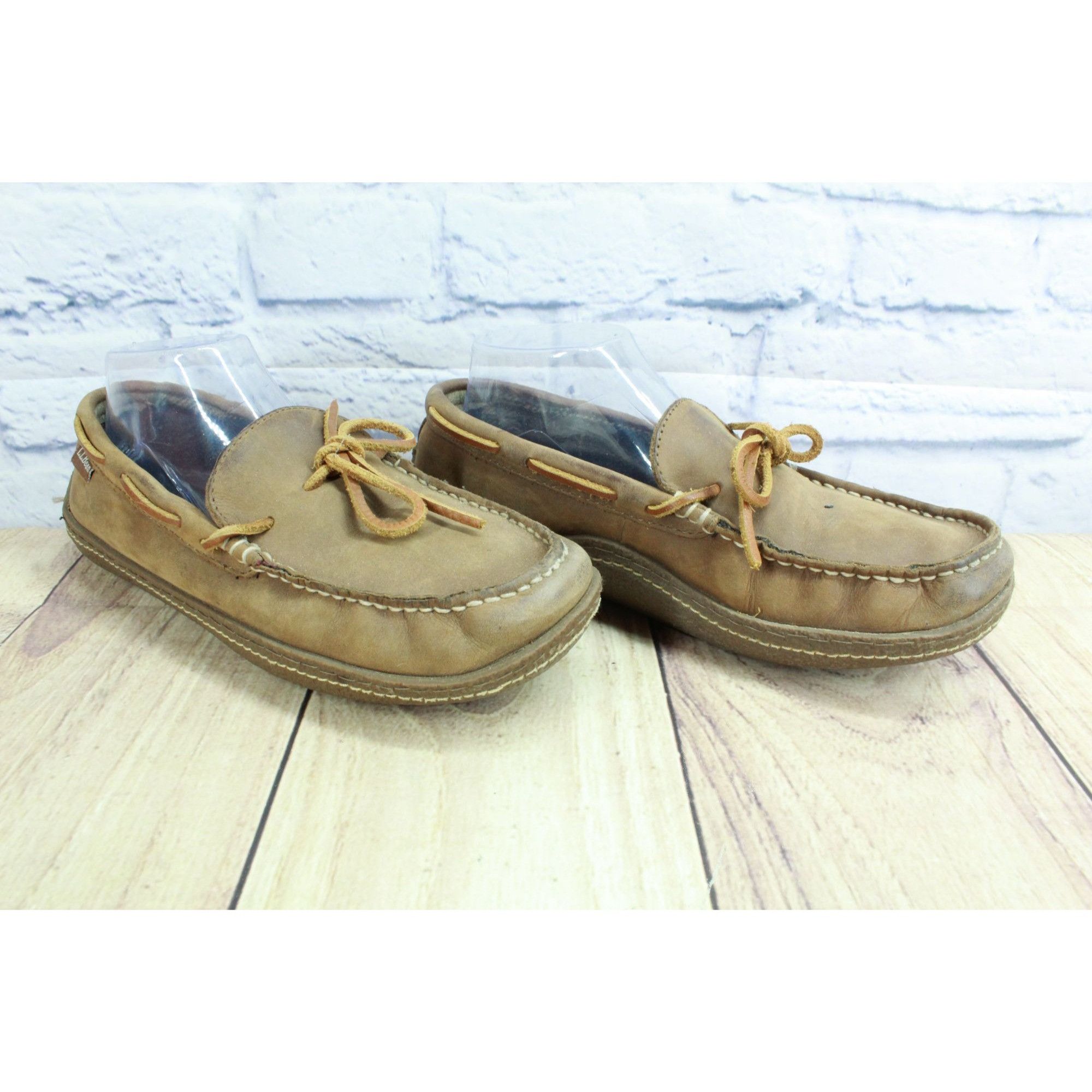 L.L. Bean LL Bean Men's Brown Leather Flannel Lined Crepe Slippers Size US 7 / EU 40 - 3 Thumbnail