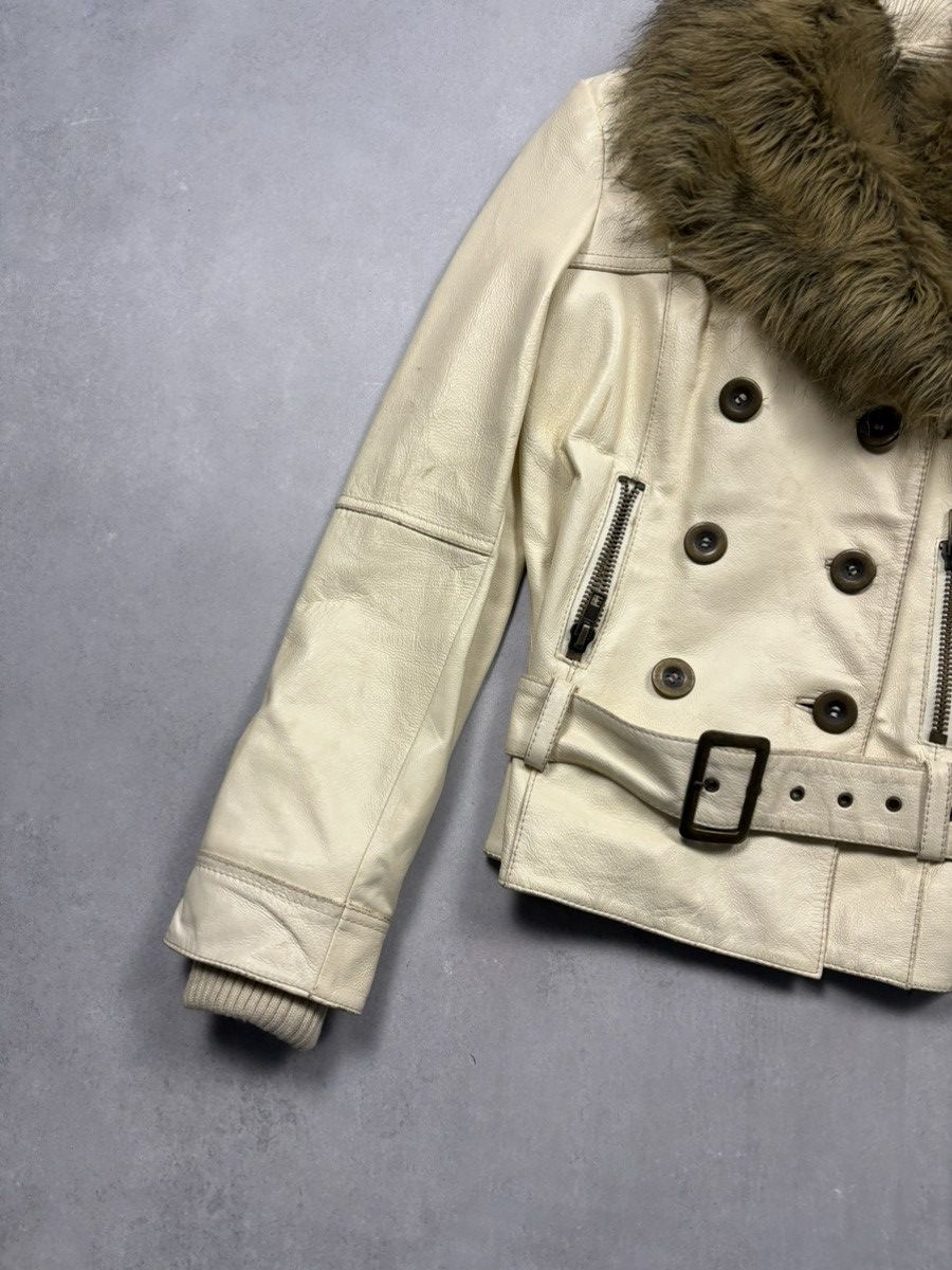 Japanese Brand Vintage Leather Jacket Faux Fur Collar Belted Biker Y2K Hype Size S / US 4 / IT 40 - 3 Thumbnail
