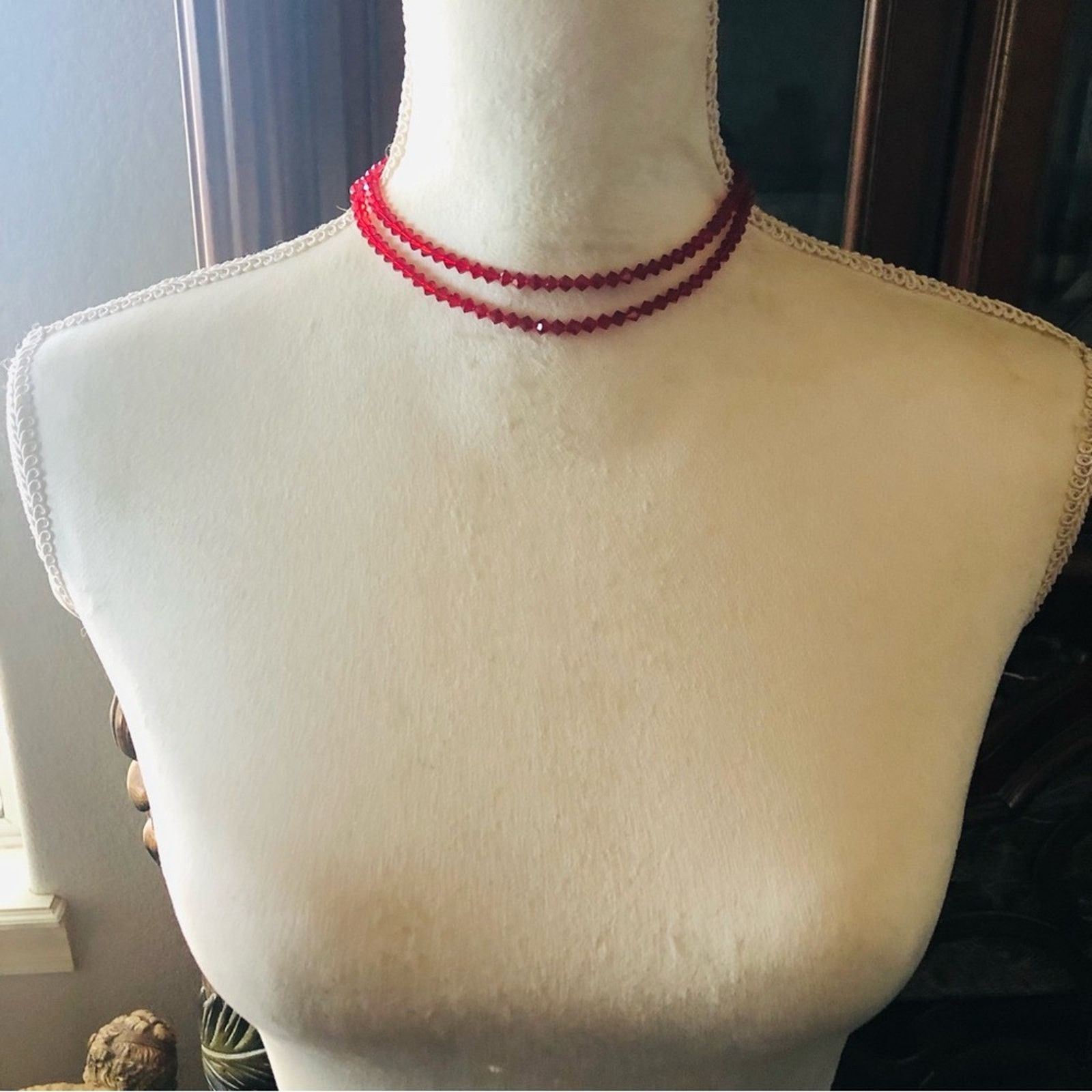 Vintage Vintage red bicone crystal choker and earring set Size ONE SIZE - 6 Thumbnail