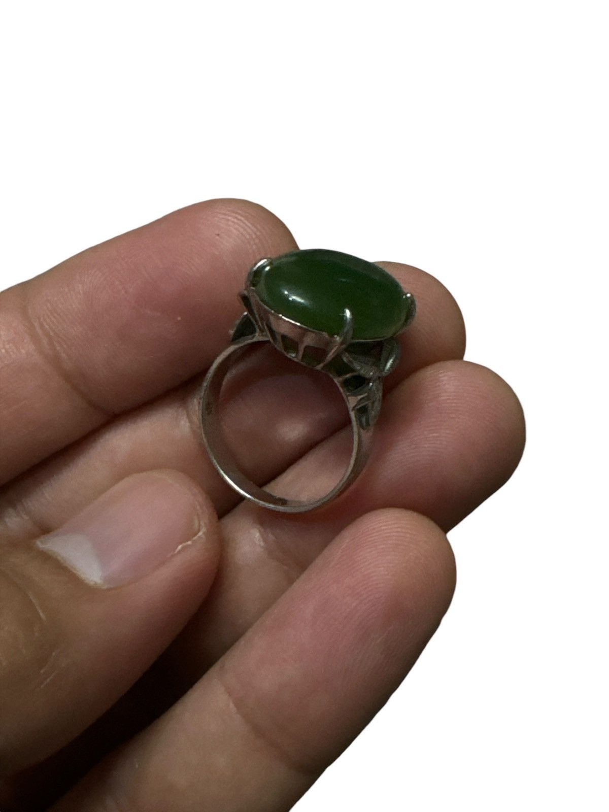 Jewelry × Sterling Silver × Vintage GREEN JADE GEMSTONE RING Size ONE SIZE - 1 Thumbnail