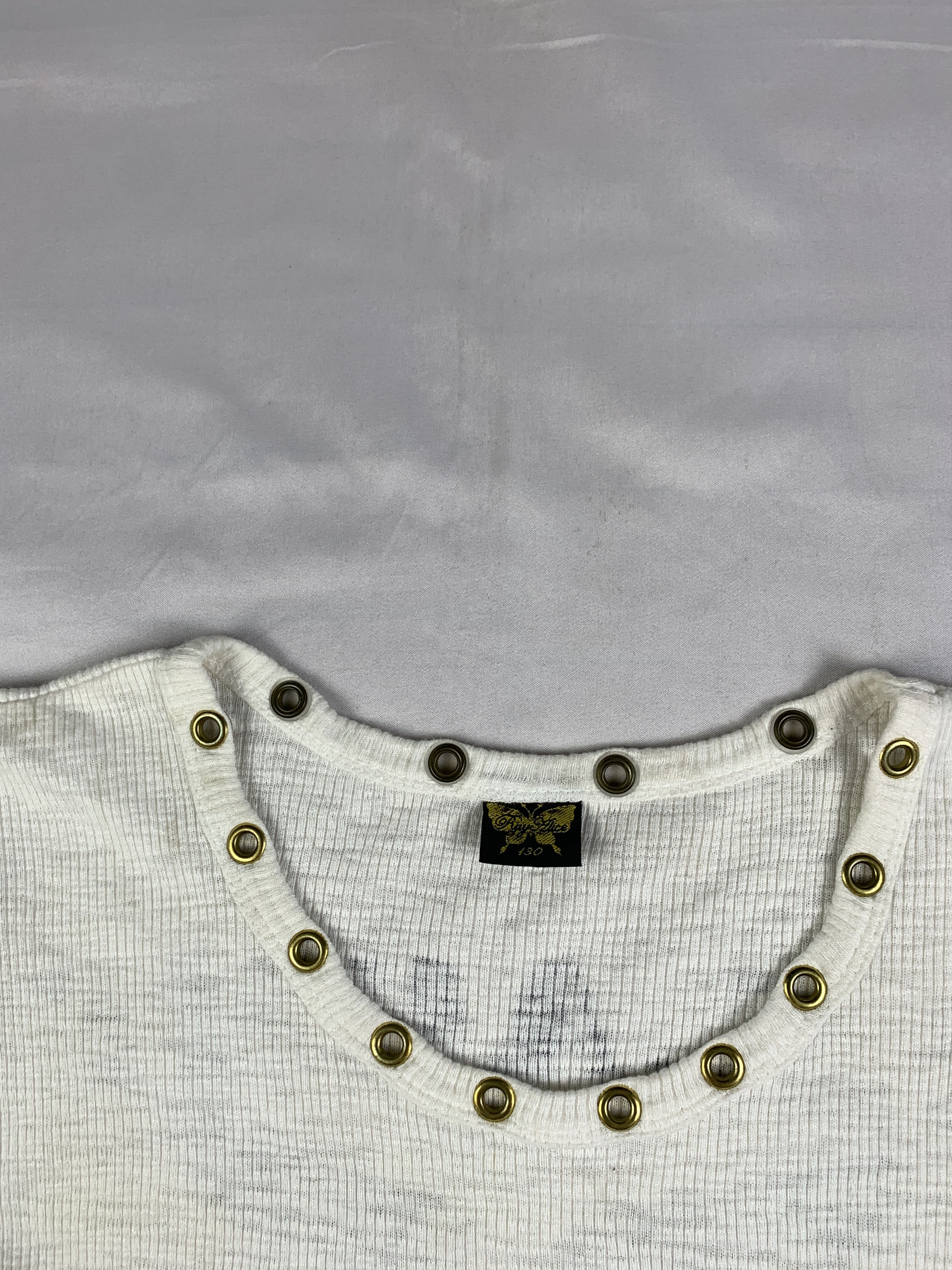 Japanese Brand Ray Alice White Eyelete Thermal Baby Tee (S) Size S / US 4 / IT 40 - 6 Thumbnail