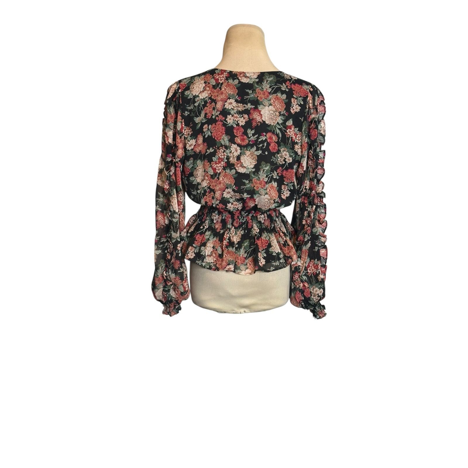 Express Express black red floral long sleeves blouse size XS Size XS / US 0-2 / IT 36-38 - 12 Thumbnail