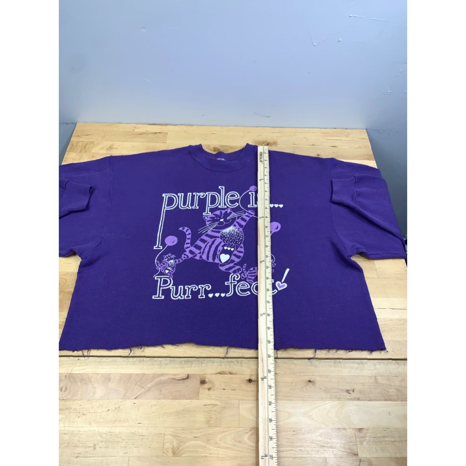 Hanes VINTAGE Hanes Cat Sweatshirt Womens XL Purple 90s Pullover Cropped 12544 Size XL / US 12-14 / IT 48-50 - 5 Thumbnail