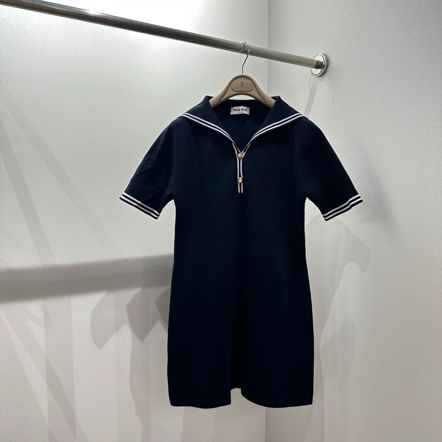 Miu Miu MIU MIU navy collar logo short-sleeve dress 42 Size M / US 6-8 / IT 42-44 - 2 Thumbnail