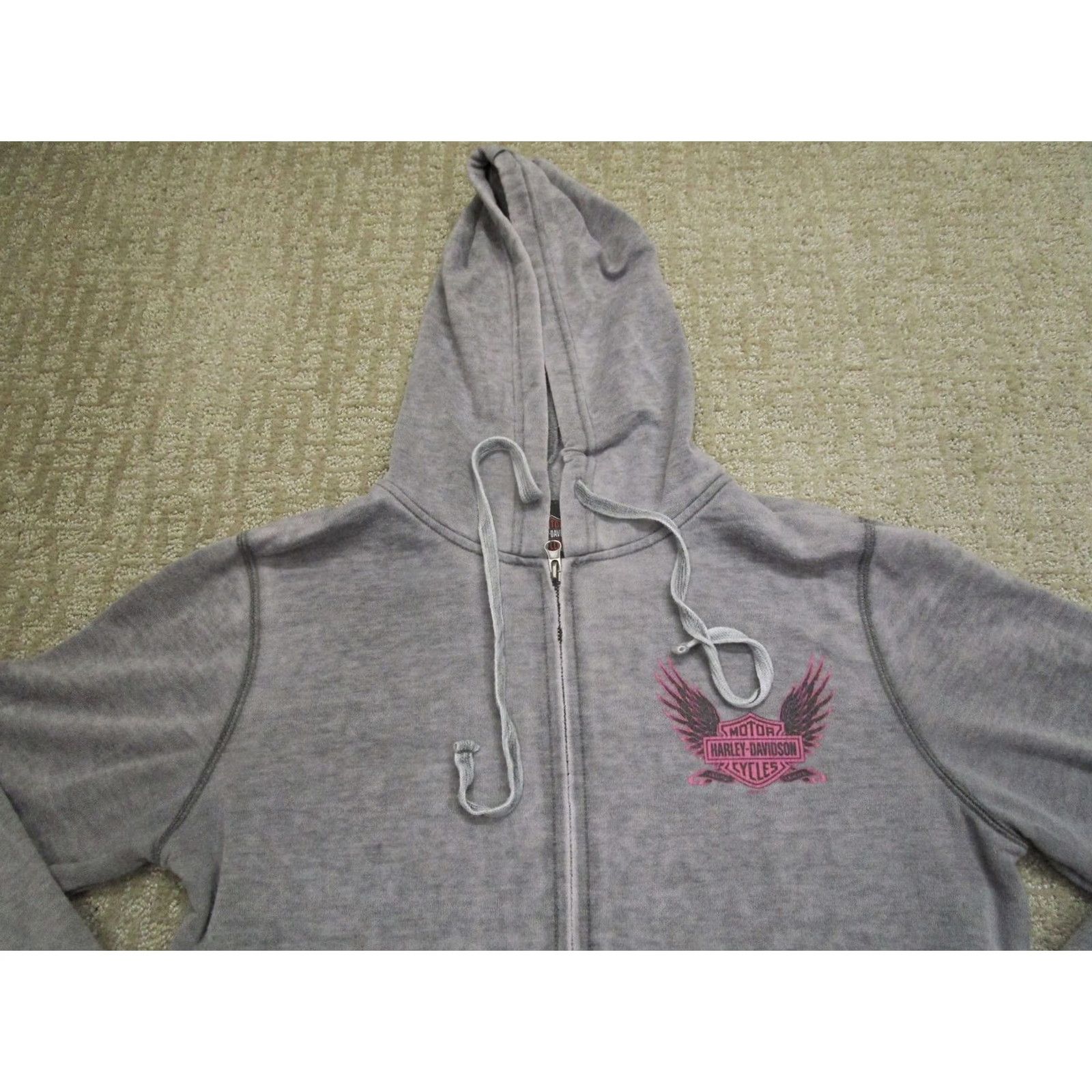 Harley Davidson Harley-Davidson Hoodie Women Large Gray Full Zip Las Vegas Nevada Wings Faded Size L / US 10 / IT 46 - 2 Thumbnail