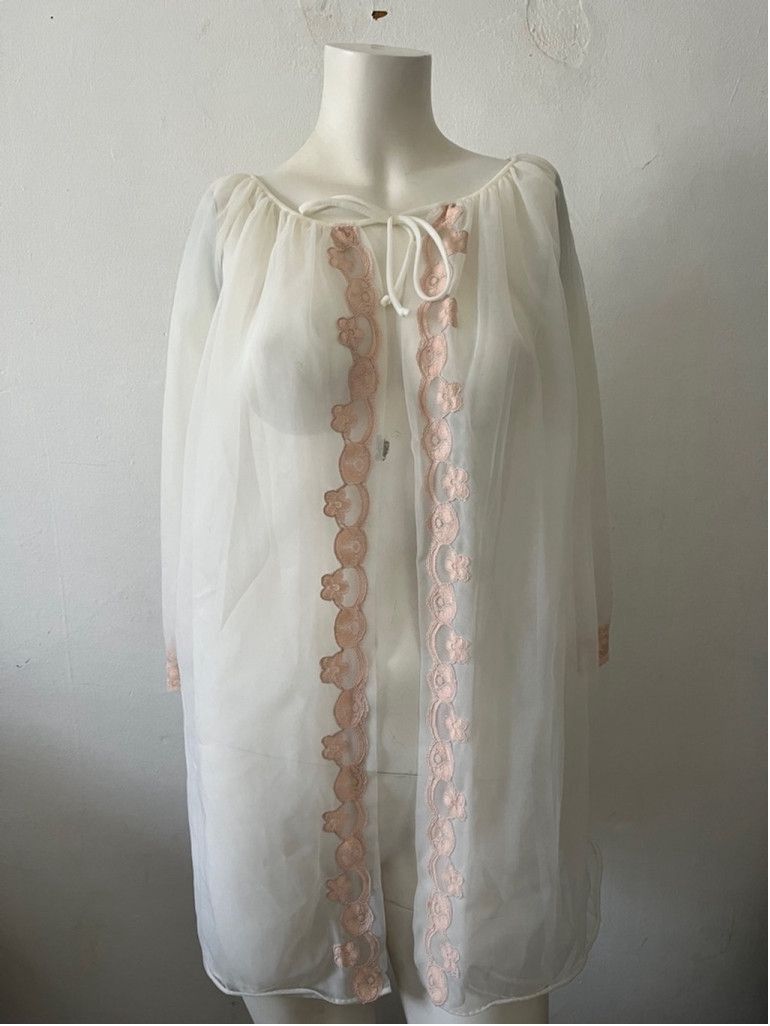 Vintage Avian Sheer Lace Negligee Lingerie White Pink Robe M, Women's