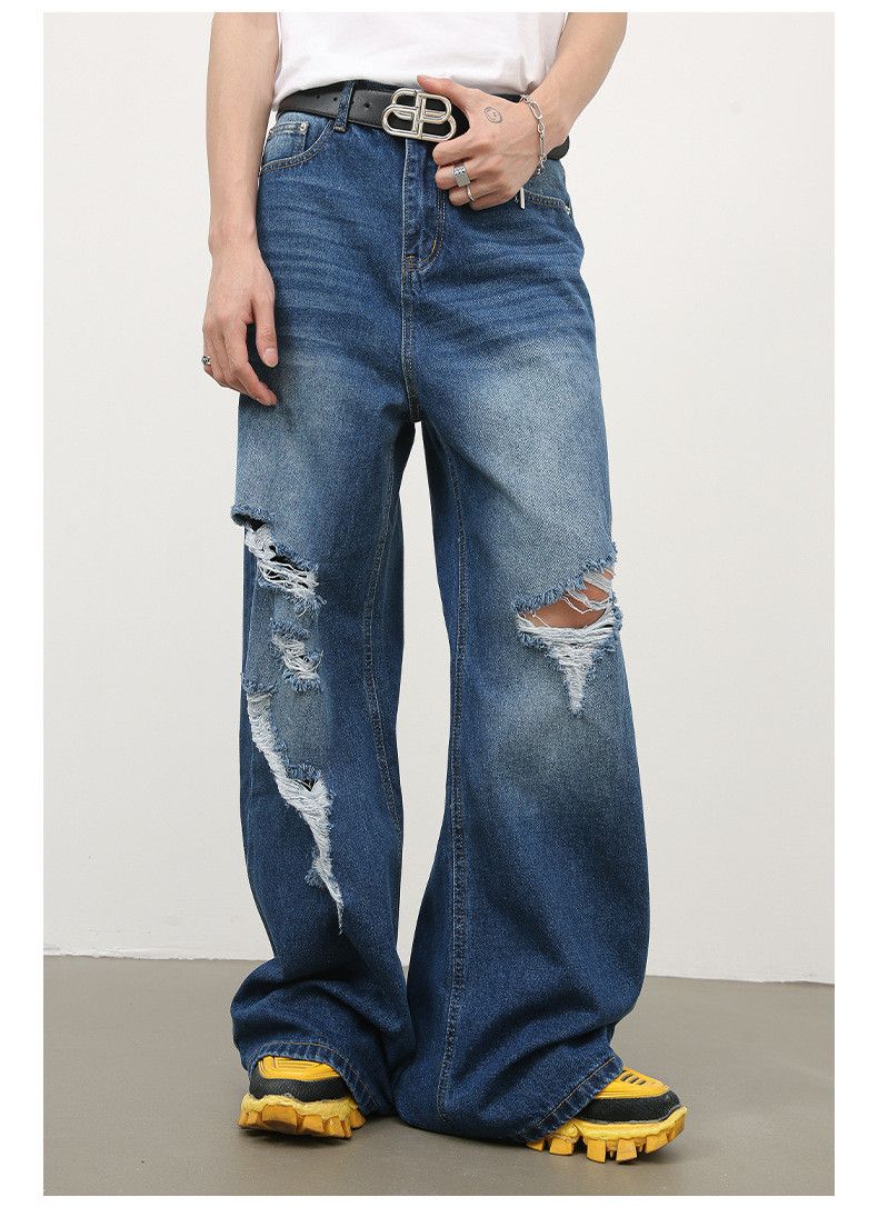 Japanese Brand × Jean Men's retro washed loose straight ripped jeans Size US 32 / EU 48 - 2 Thumbnail