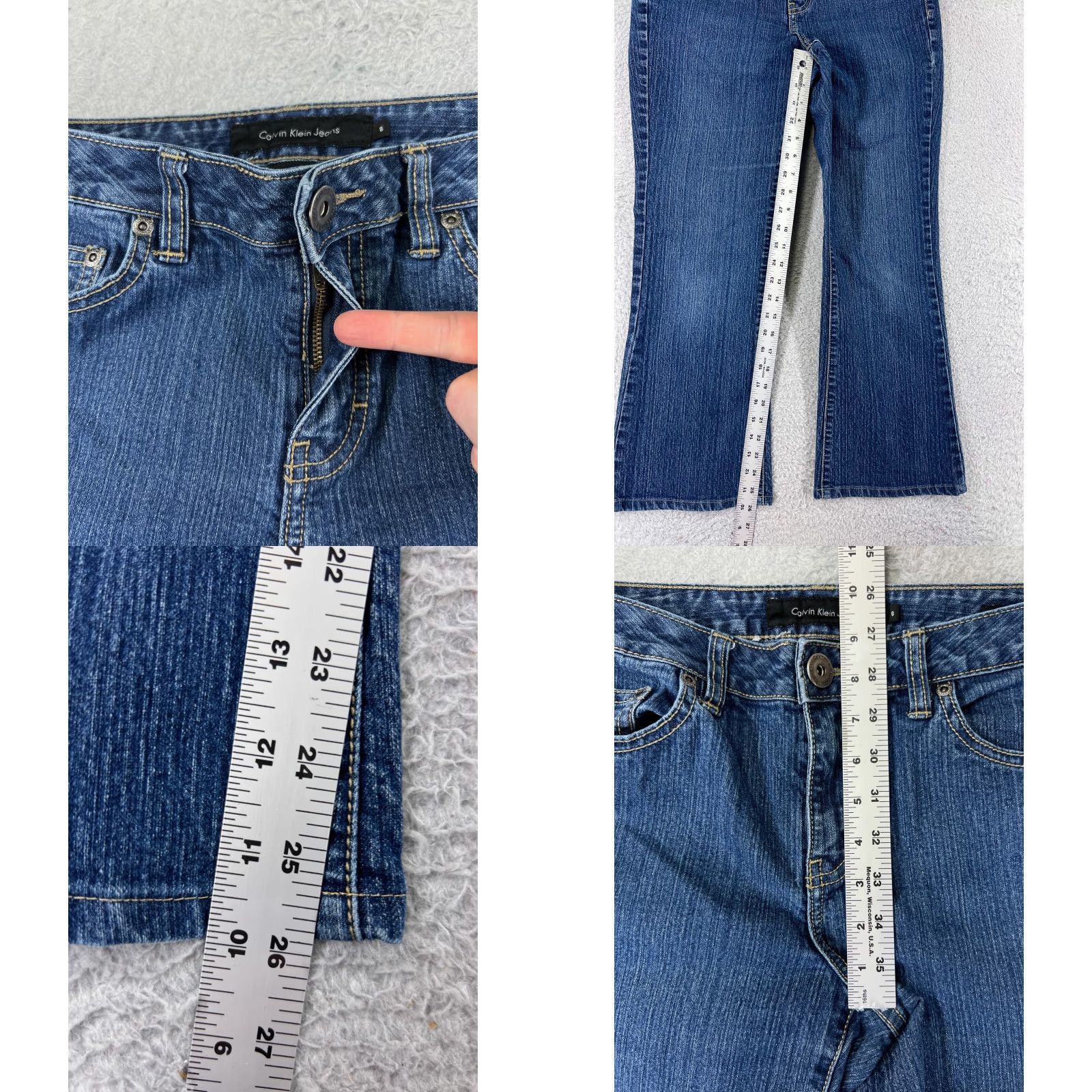 Calvin Klein Calvin Klein Women's Flared Jeans 8 Medium Wash Denim Cotton Zipper Distressed 27x31 Made in Bangladesh Size 30" / US 8 / IT 44 - 8 Thumbnail