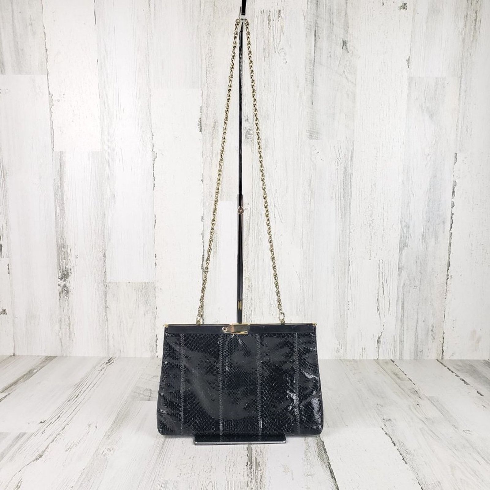 Other Palizzio Shiny Black Gold Chain Snakeskin Textured Shoulder Size ONE SIZE - 3 Thumbnail