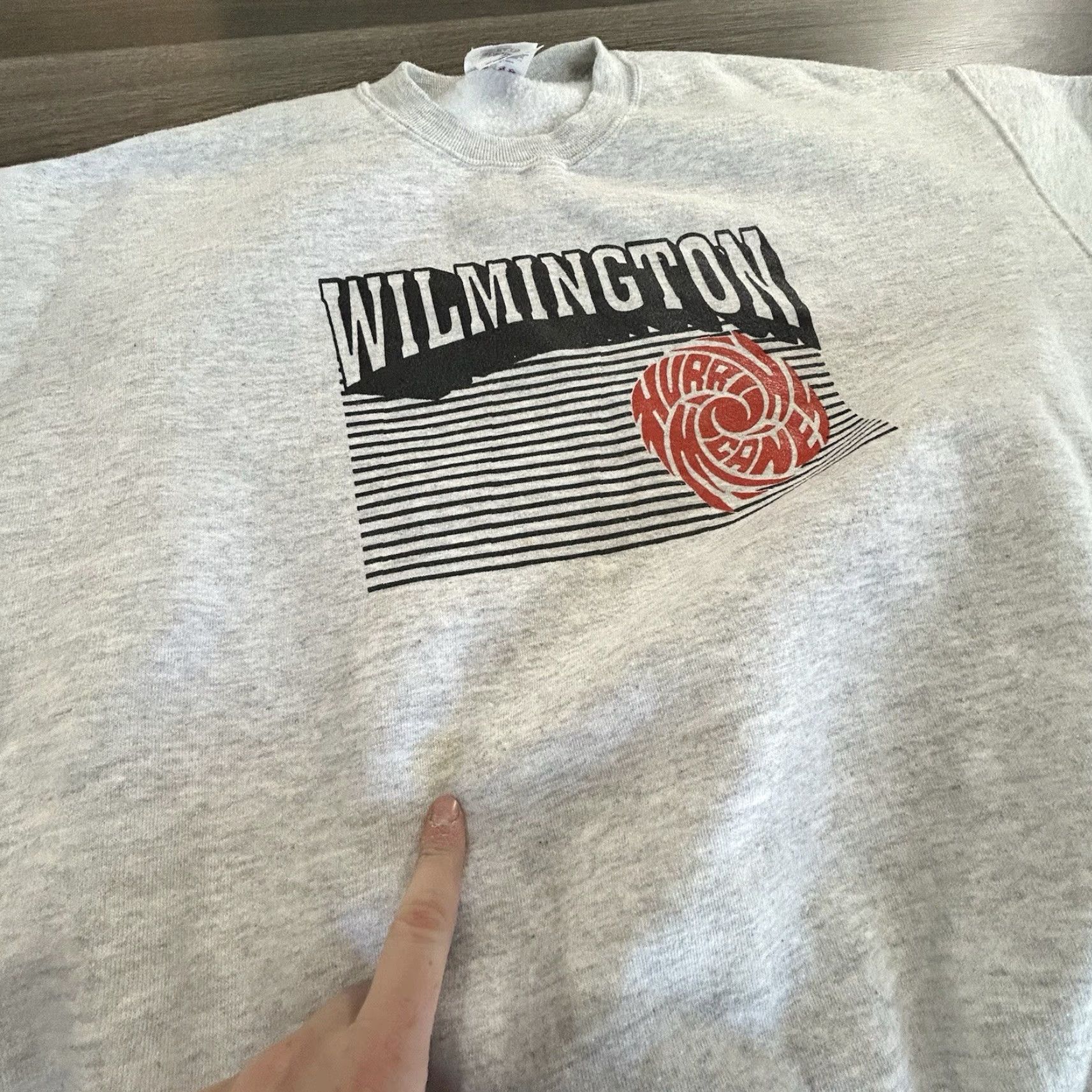 Jerzees VINTAGE JERZEES Sweatshirt Unisex Adults Sweatshirt Gray L Graphic Print 90s USA Wilmington College Hurricanes Men Women Size US L / EU 52-54 / 3 - 7 Thumbnail