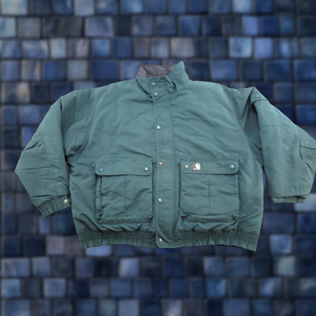 Carhartt VINTAGE Carhartt Quilt Lined Green Nylon Work Jacket Adult Men 2XL Bomber Jacket Zip Full Zip Lined Pockets USA Workwear Men Size US XXL / EU 58 / 5 - 1 Thumbnail