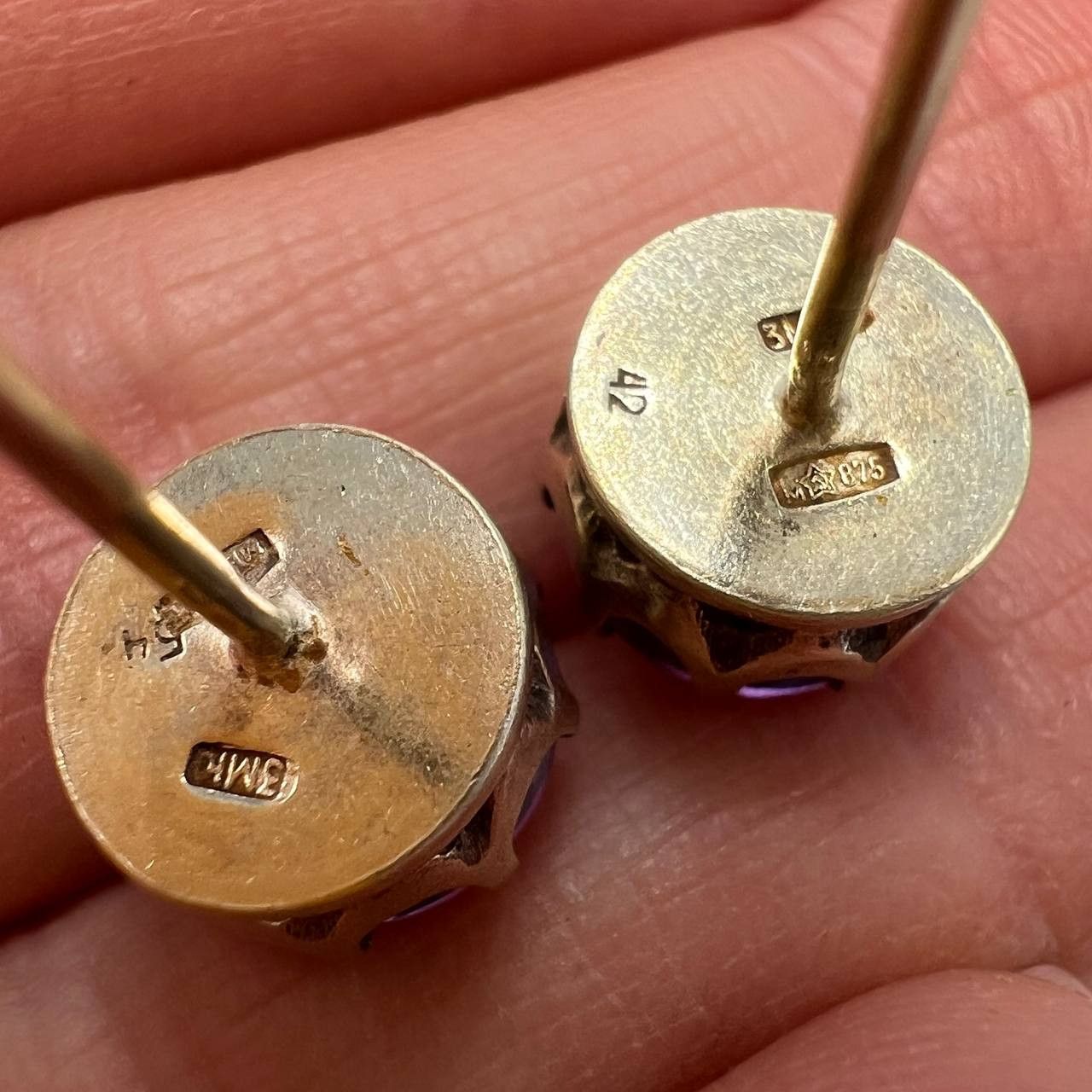 Vintage Vintage USSR Gilded Silver 875 Stud Earrings Signed 4.4g Size ONE SIZE - 6 Thumbnail