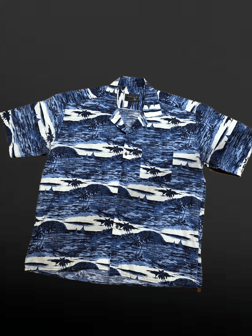 Versace 90's Blue Palm Print Hawaiian Shirt By Versace Classic V2 Size US XXL / EU 58 / 5 - 1 Thumbnail