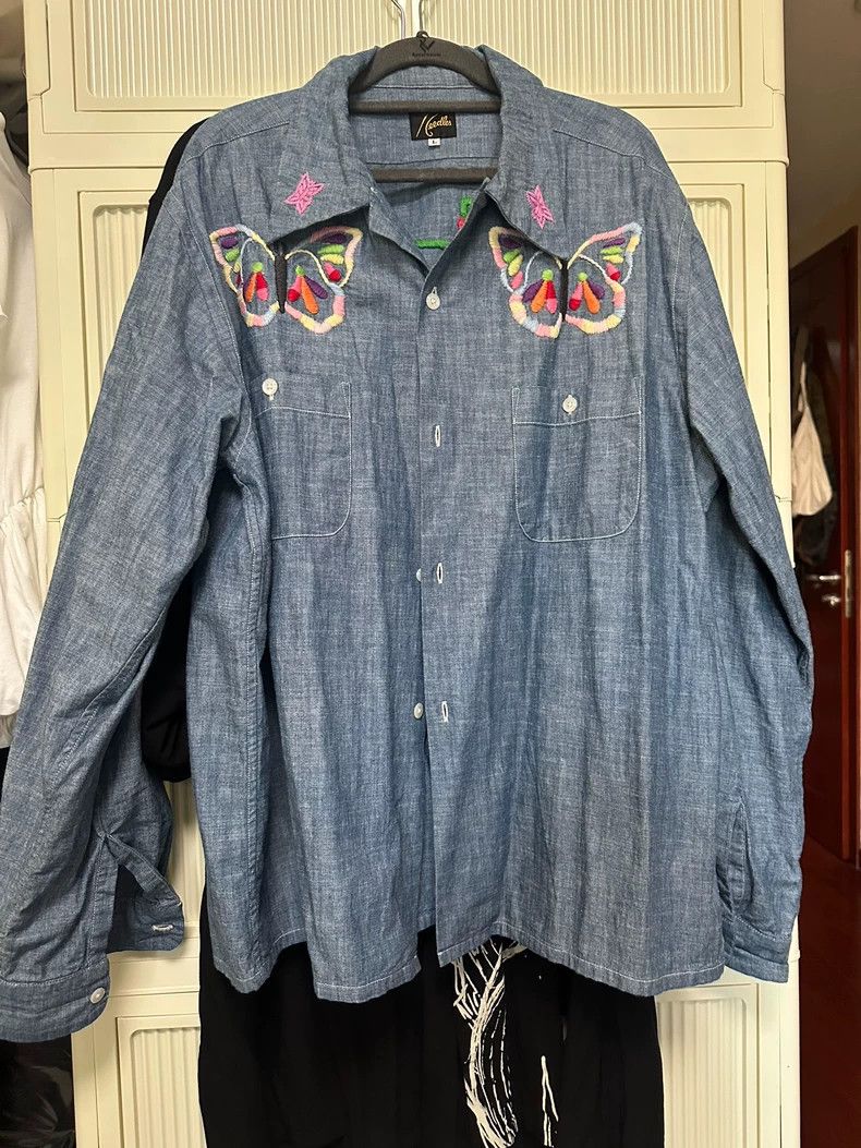 Needles Needles Butterfly Embroidered Denim Shirt - dmc Size US L / EU 52-54 / 3 - 1 Thumbnail