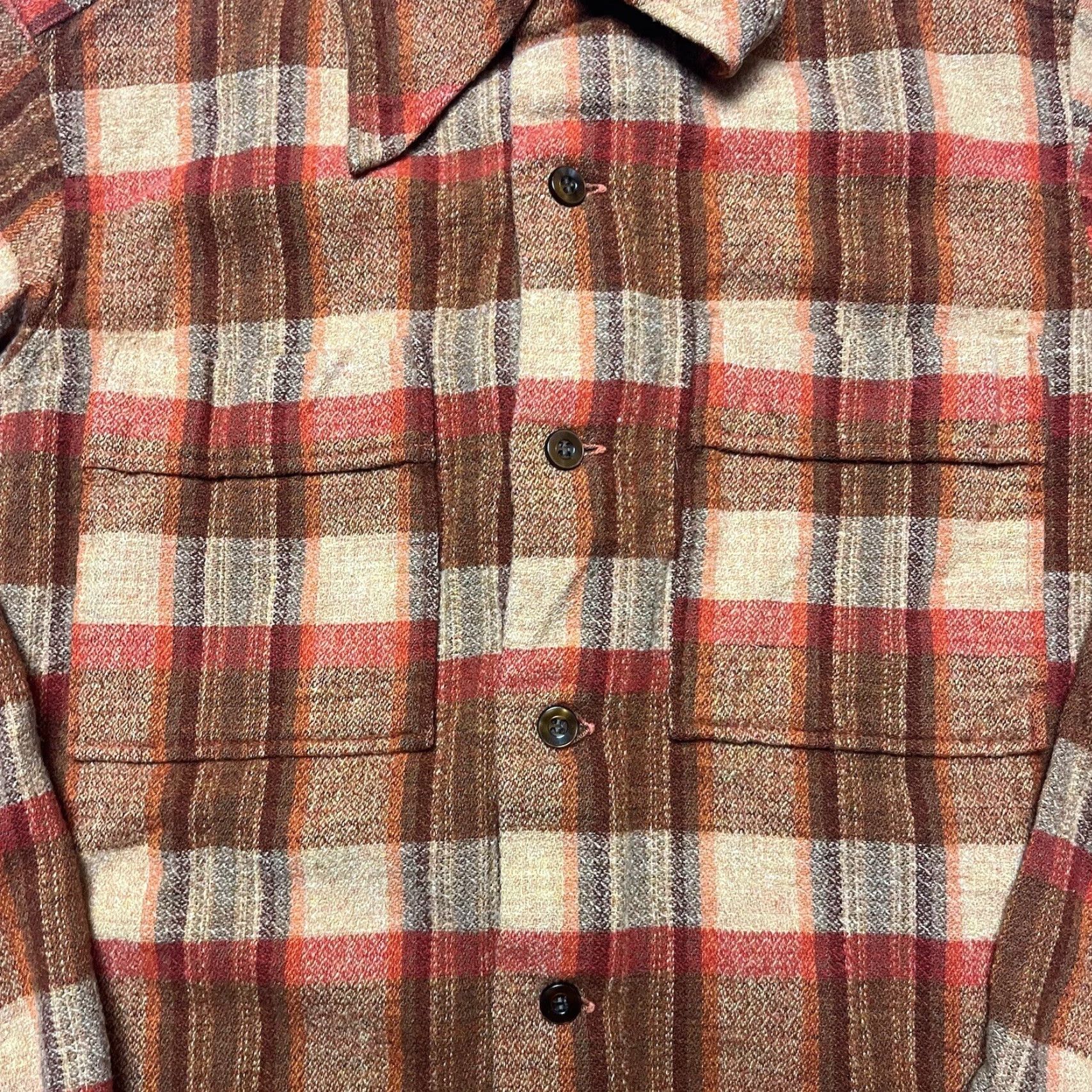 Pendleton VINTAGE Pendleton Shirt Shadow Plaid Wool Loop Collar 60s Orange S Mens Button-Up Size US S / EU 44-46 / 1 - 4 Thumbnail