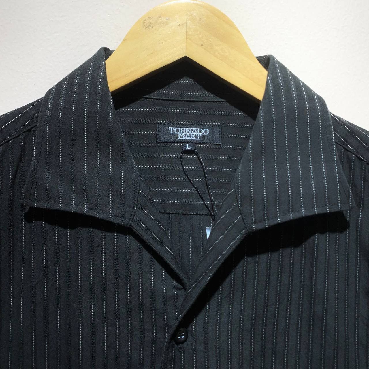 Tornado Mart Tornado Mart Open Collar Striped 90s Black Shirts 🌪️ Size US L / EU 52-54 / 3 - 7 Thumbnail