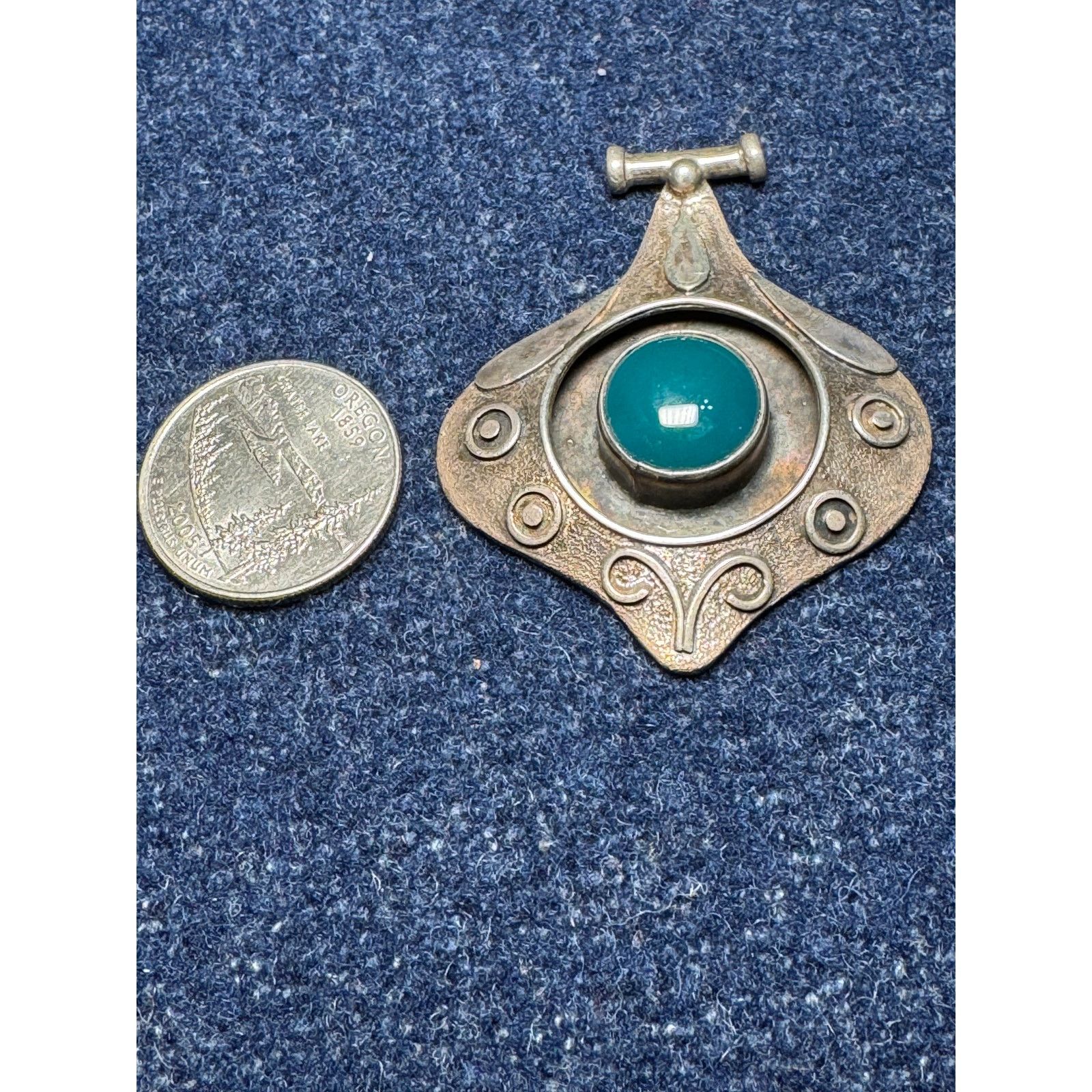 Other 925 Silver Vintage Art Nouveau Jade Cabachon Pendant 19g Size ONE SIZE - 4 Thumbnail