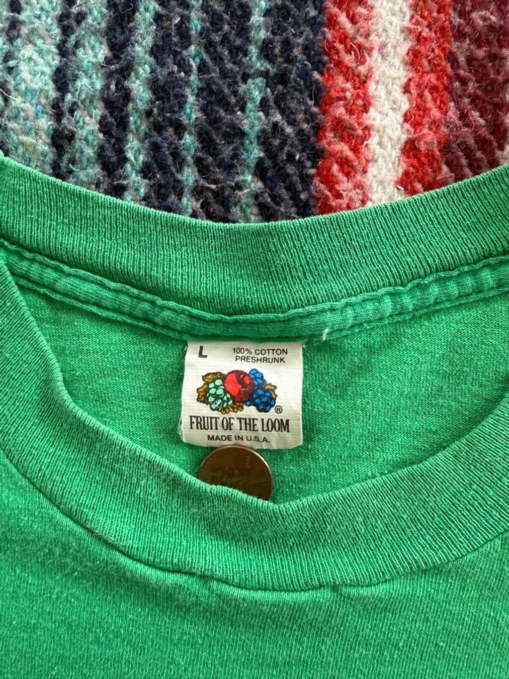 Fruit Of The Loom Vintage Fruit of the Loom Green Short Sleeve Pocket Tee L Size US L / EU 52-54 / 3 - 4 Thumbnail