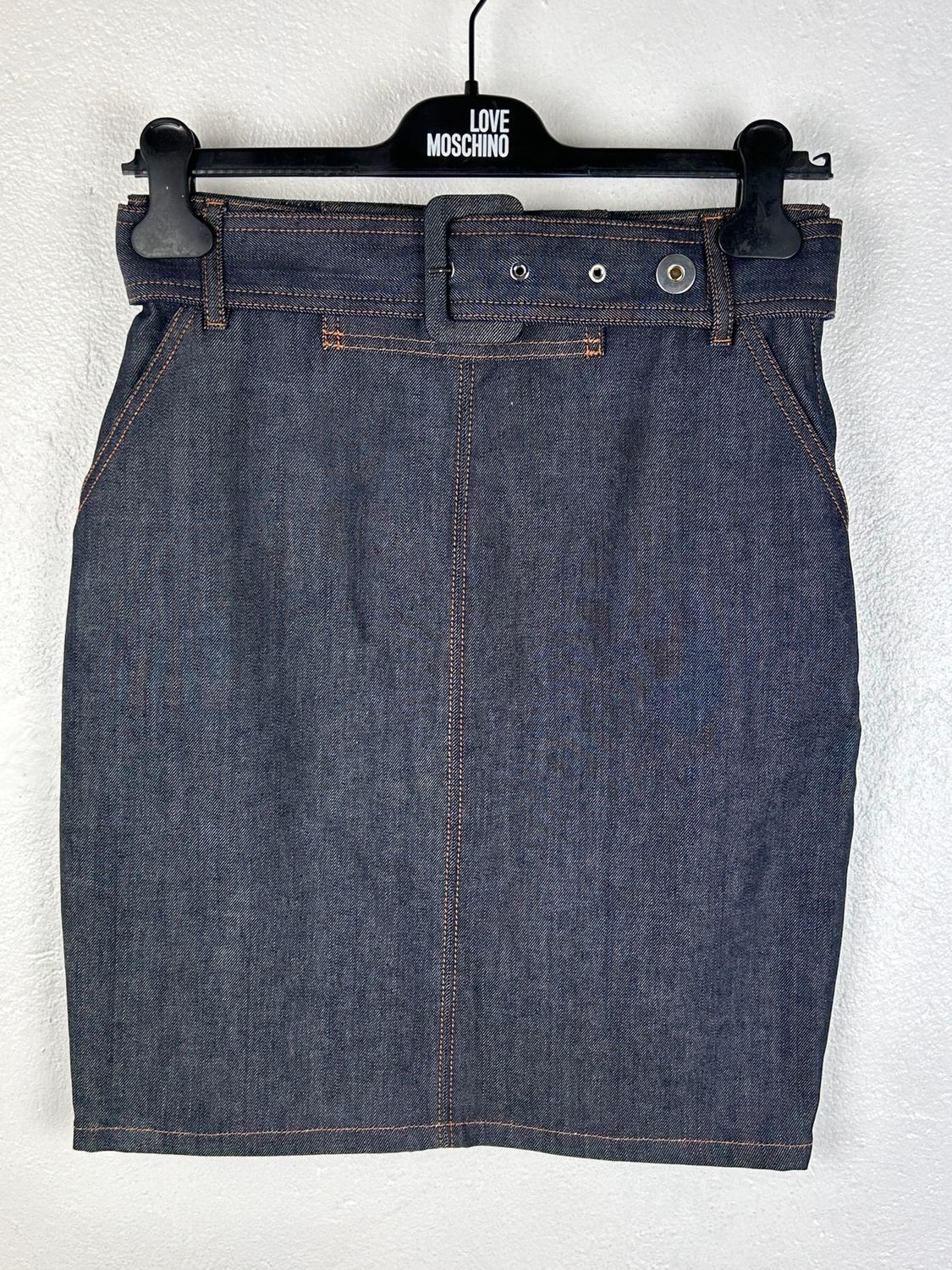 image of Balenciaga Denim Midi Belted Skirt In Blue Size 36, Women's