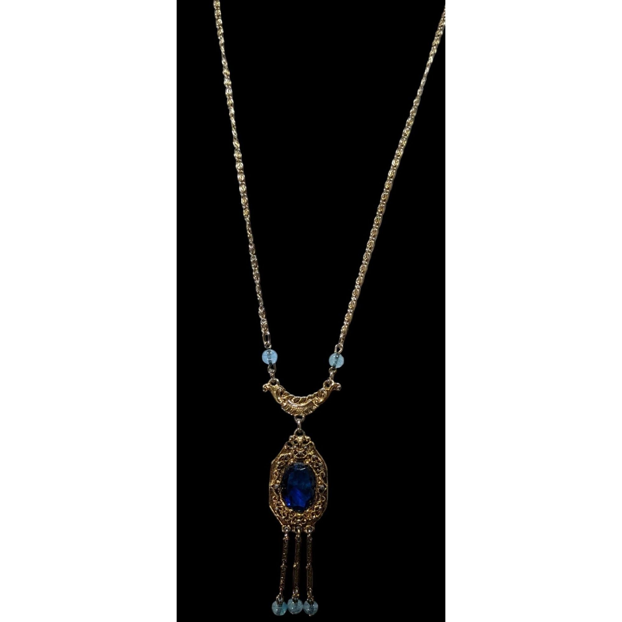Other Antique Regal Flapper Style Gold-Tone Necklace With Blue Gl Size ONE SIZE - 2 Thumbnail