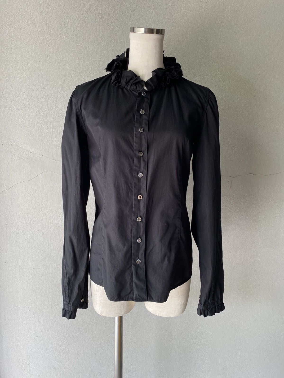 Zucca ZUCCA Black Ruffle-Collar Button-Up Blouse Size S / US 4 / IT 40 - 6 Thumbnail