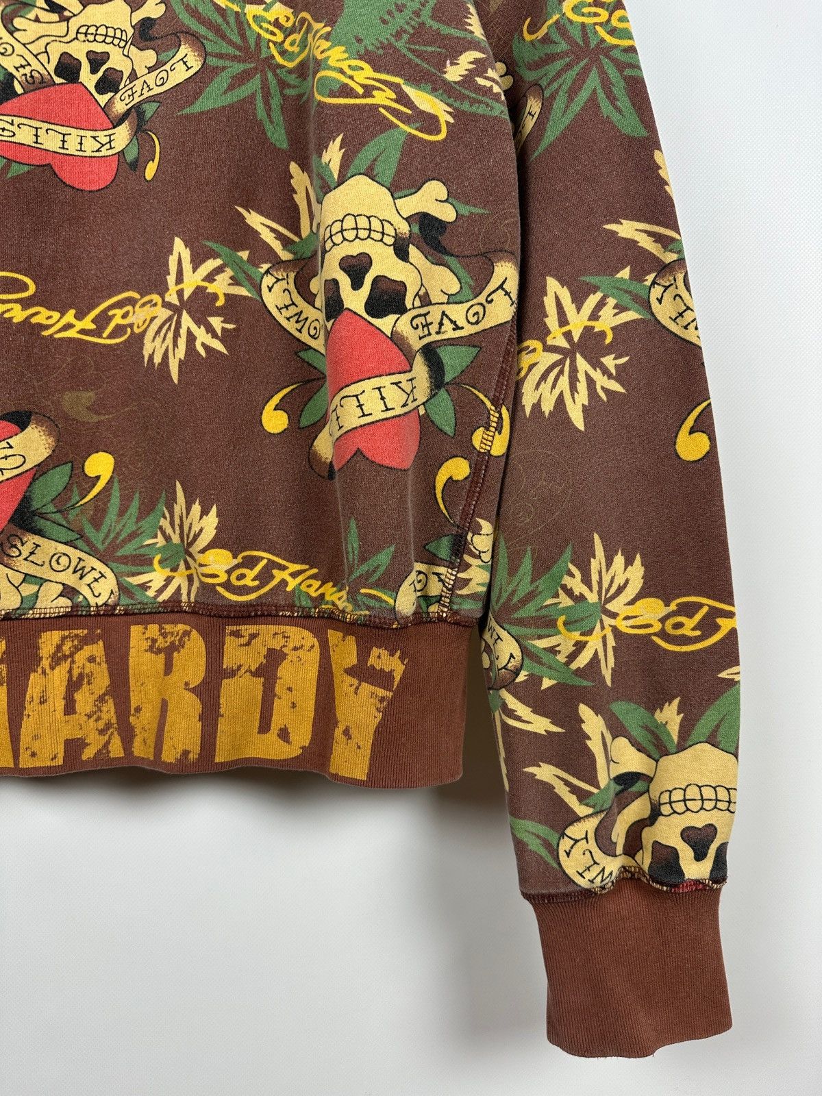 Ed Hardy Vintage Ed Hardy Skull Heart Tattoo AOP Brown Zip Up Hoodie Size US XL / EU 56 / 4 - 18 Thumbnail