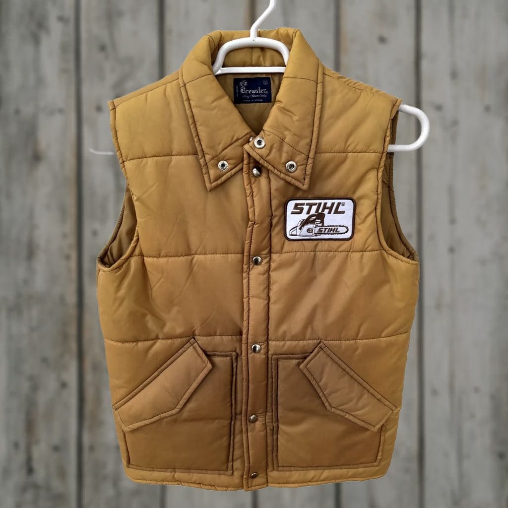 Lumberjack VTG Brewster Stihl Vest Mens Small Down Puffer Nylon Beige Bodied Logging Workwear Casual Shirt? Size US S / EU 44-46 / 1 - 1 Thumbnail