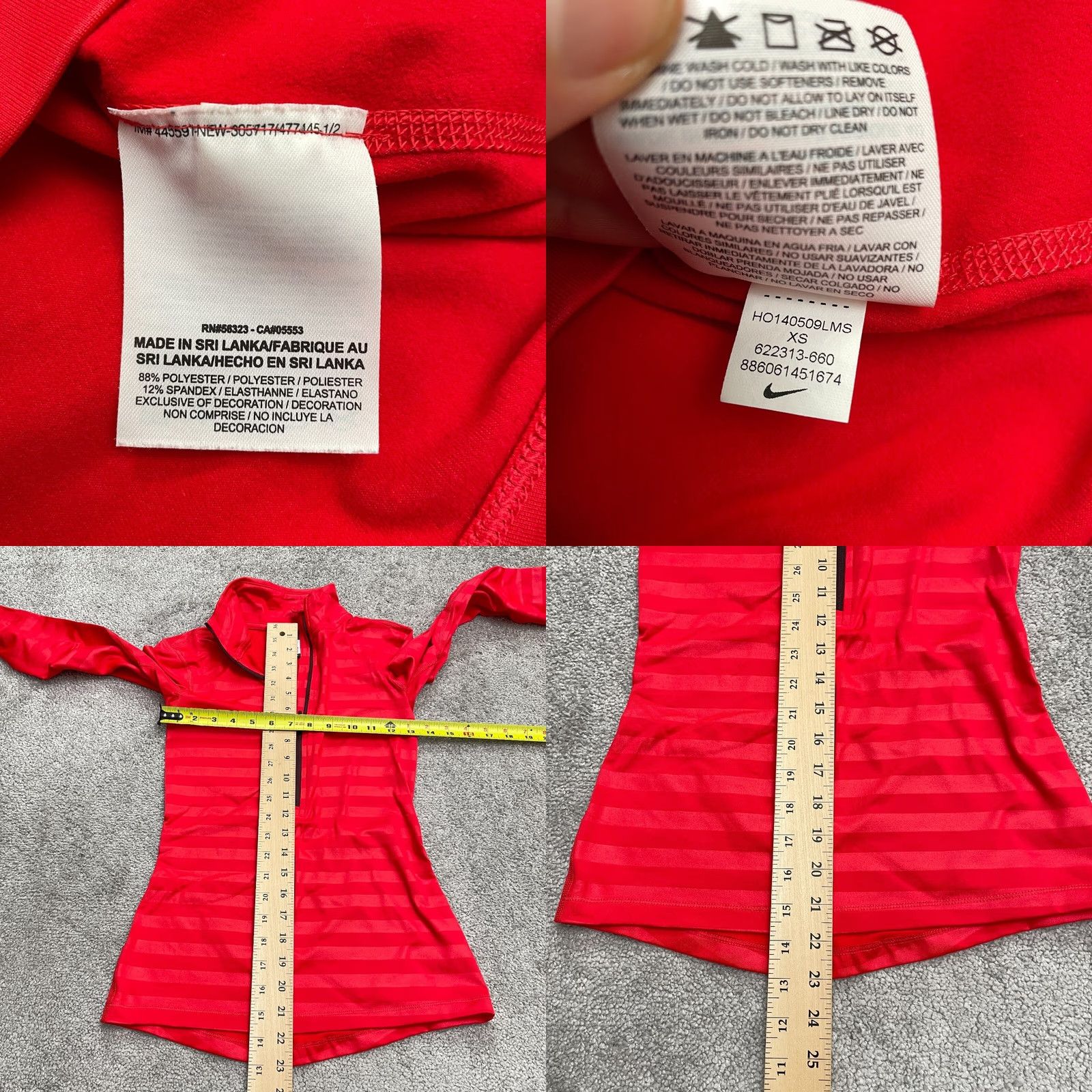 Nike Nike Pro Dri-Fit Hyperwarm 1/2 Zip Jacket Womens XS Red Striped Thumbhole Activewear Jacket Weight: Regular Size XS / US 0-2 / IT 36-38 - 8 Thumbnail