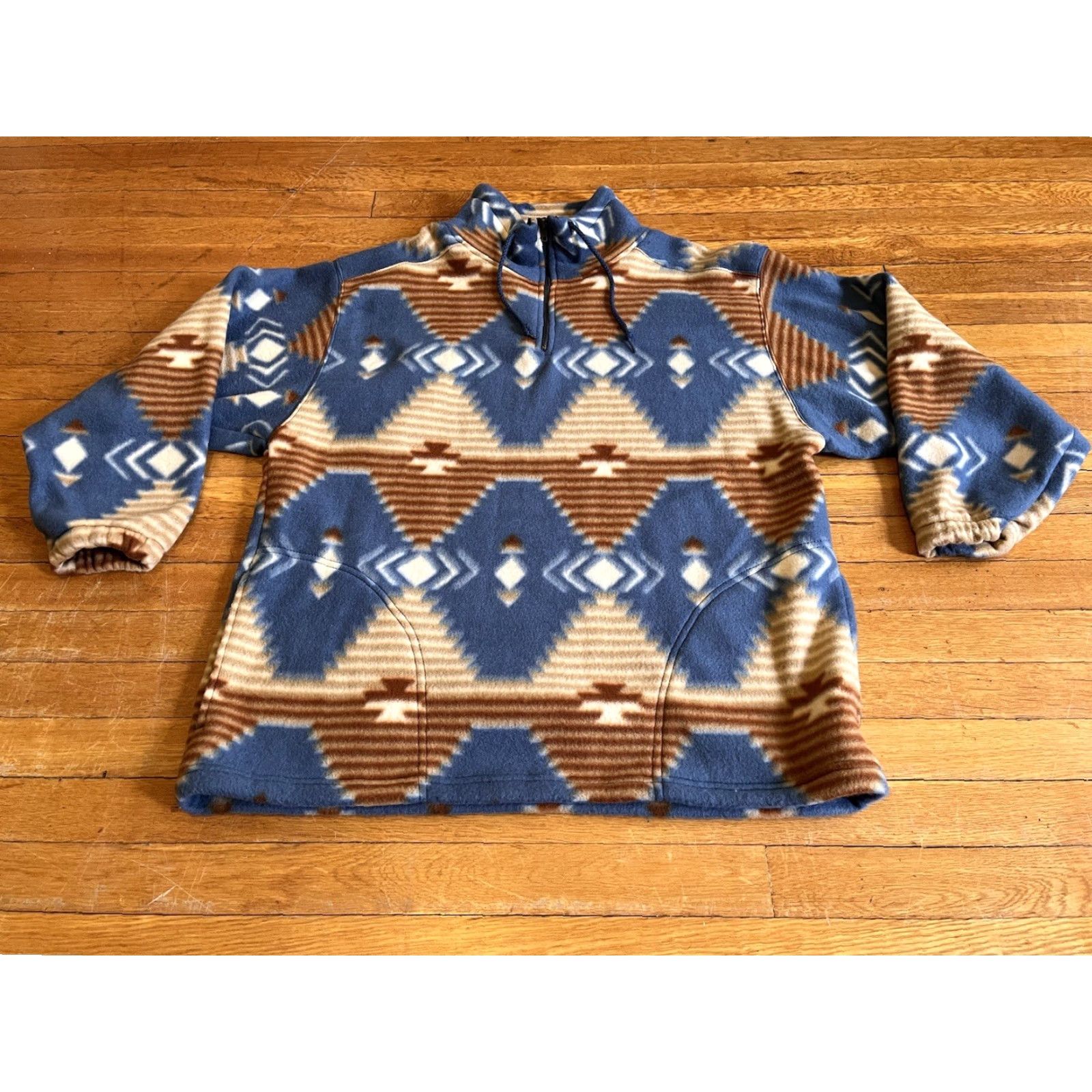 Vintage VINTAGE Santana Nordic Fleece Sweatshirt Men’s Large Blue Beige Aztec 90s Geometric 1/4 Zip Pockets Mock Neck Pullover Long Sleeve Regular Mens Size US L / EU 52-54 / 3 - 2 Thumbnail