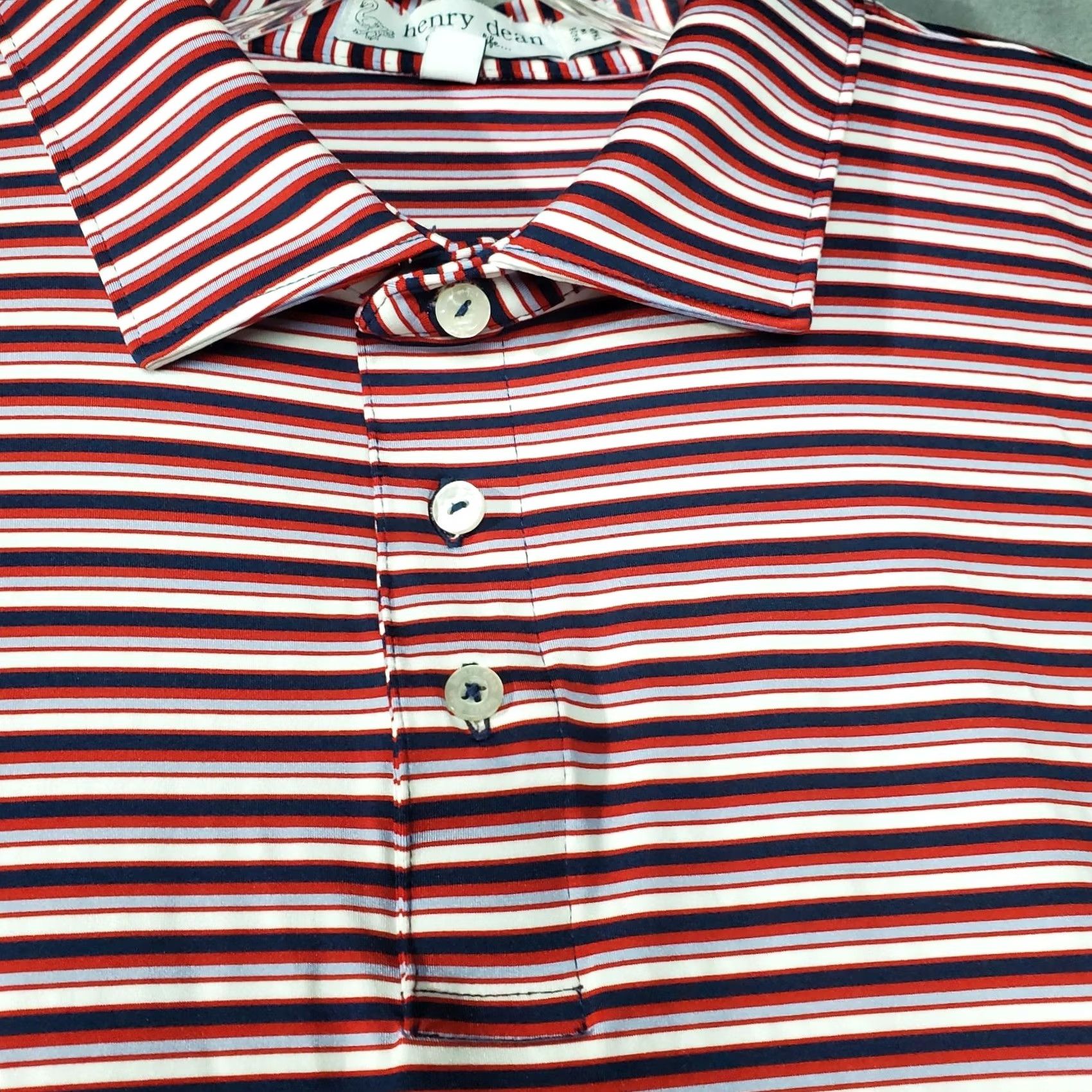 Vintage Henry Dean Polo Shirt Mens XL Red Black Striped Stretch Golf Casual Activewear Size US XL / EU 56 / 4 - 3 Thumbnail