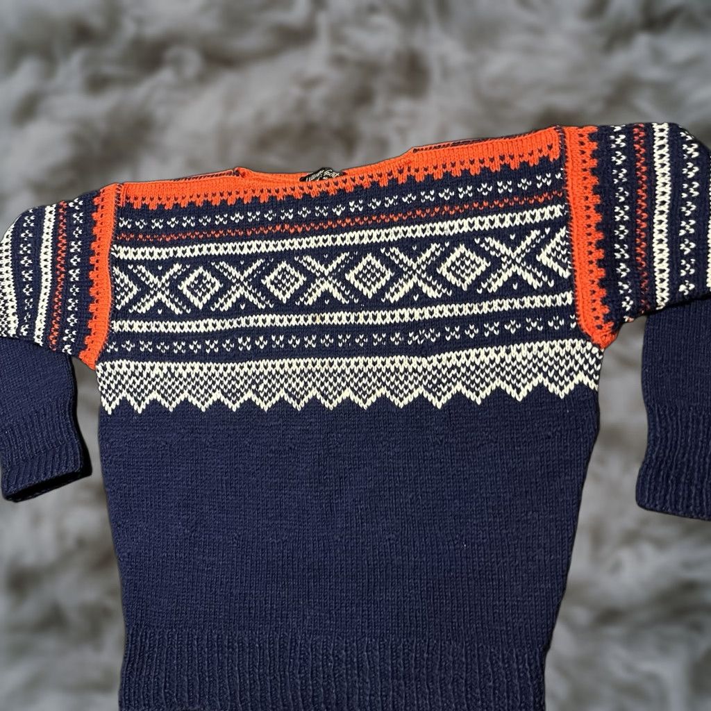 VINTAGE MAURTUA Norway Fair Isle Sweater Cable-Knit Wool Multicolor Crew Neck Long Sleeve Men XL Pullover Nordic Skiing Classic Logo Winter