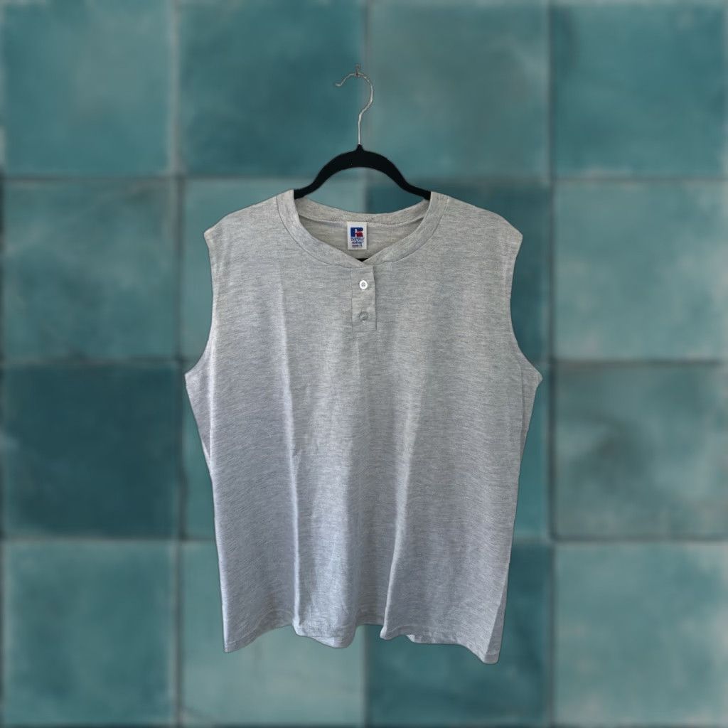 Russell Athletic VINTAGE Russell Athletic Shirt Womens XL 90s Gray Deadstock NWOT Henley Short Sleeve"} Size XL / US 12-14 / IT 48-50 - 1 Thumbnail