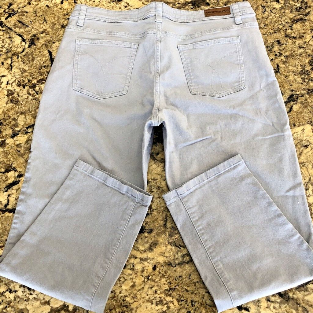 Calvin Klein Size 12 Calvin Klein Jeans Womens Crop Baby Blue Stretchy Size 33" - 9 Thumbnail