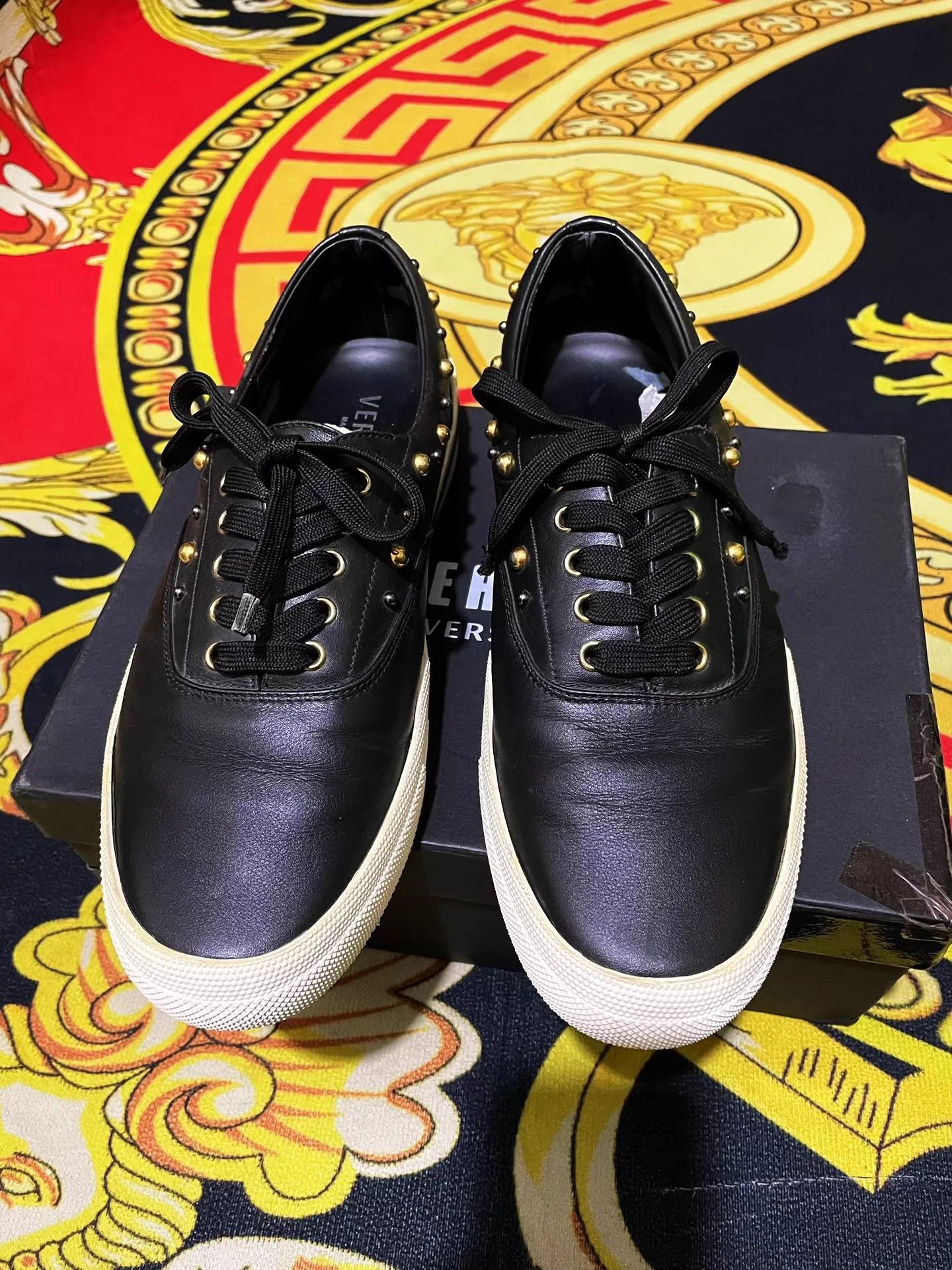 Versace Versace Runway Greca Leather Round Toe Studded Sneakers Size US 10 / EU 43 - 3 Thumbnail