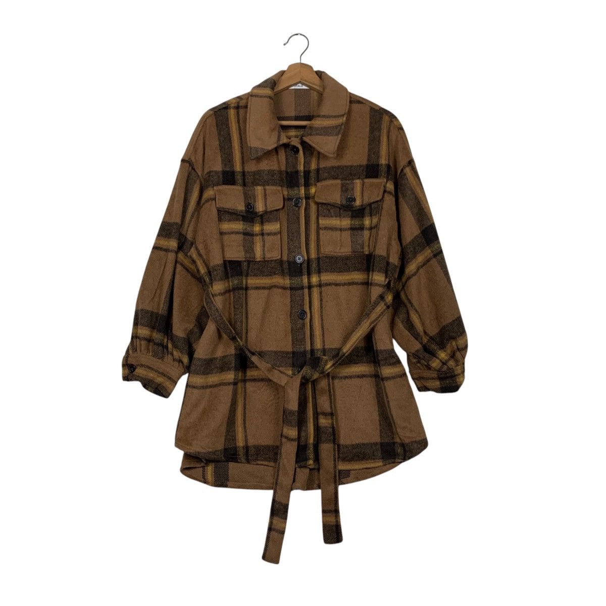 Japanese Brand OFALO Checked Belted Flannel Jacket #2438-C109 Size M / US 6-8 / IT 42-44 - 1 Thumbnail