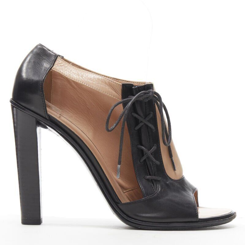 Celine OLD CELINE PHOEBE PHILO black nude leather lace open side peep toe bootie EU40.5 Size US 10.5 / IT 40.5 - 1 Thumbnail