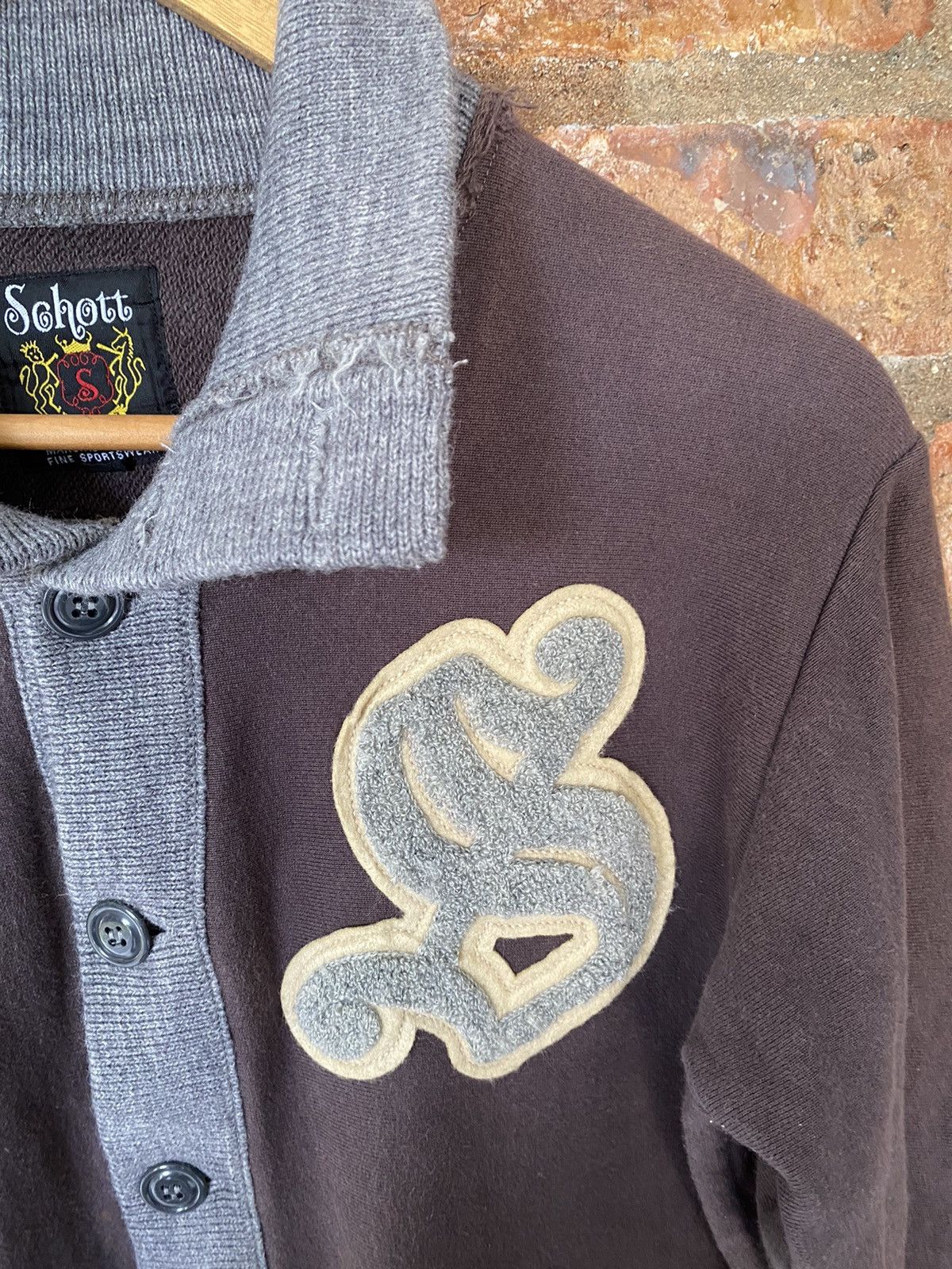 Japanese Brand × Schott 1990s Schott ''S" Patch knit heavy cardigan Size US S / EU 44-46 / 1 - 5 Thumbnail