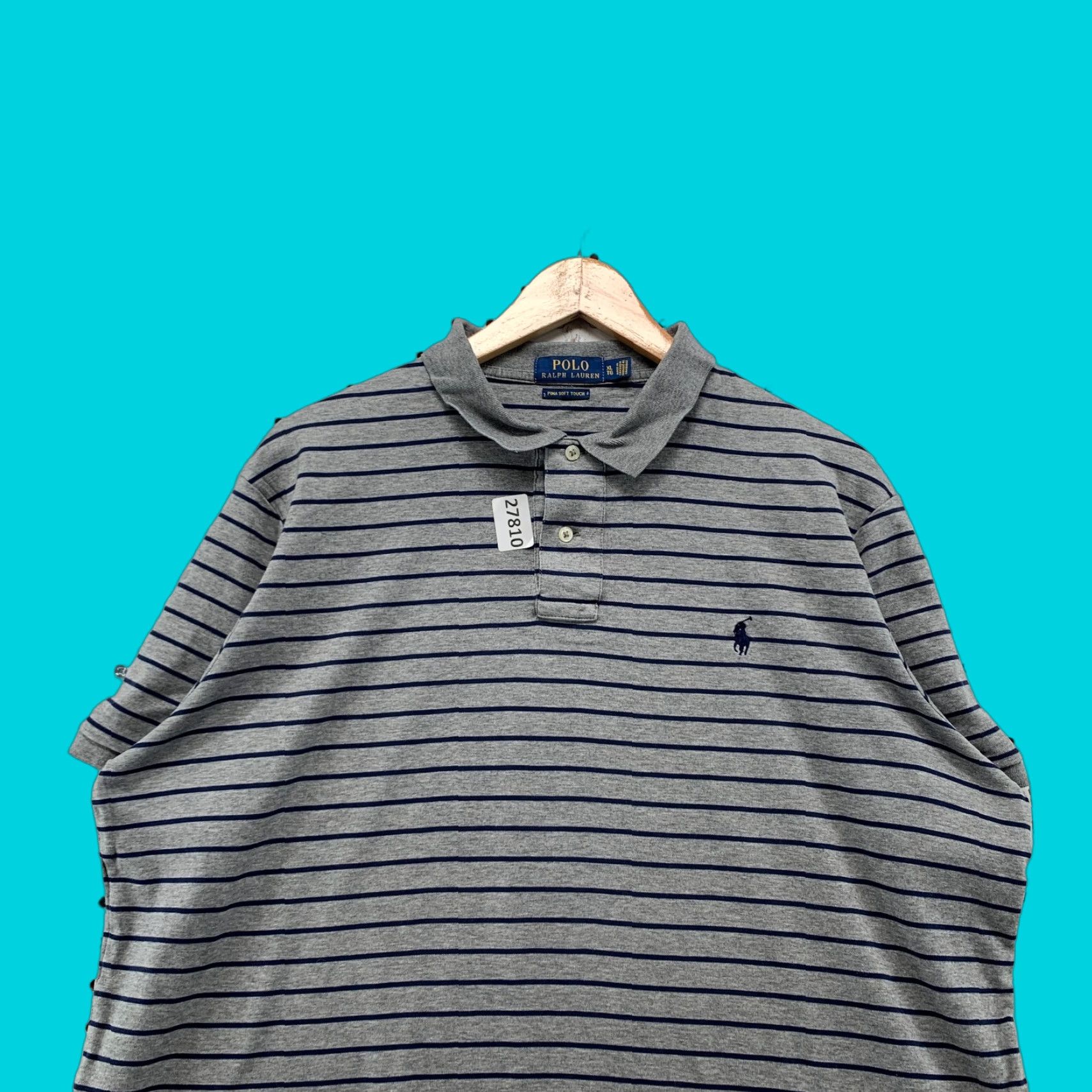 Polo Ralph Lauren Polo Ralph Lauren Collared Shirt Gray Black Striped Pony Pima Mens XL 25X27.5 Size US XL / EU 56 / 4 - 1 Thumbnail