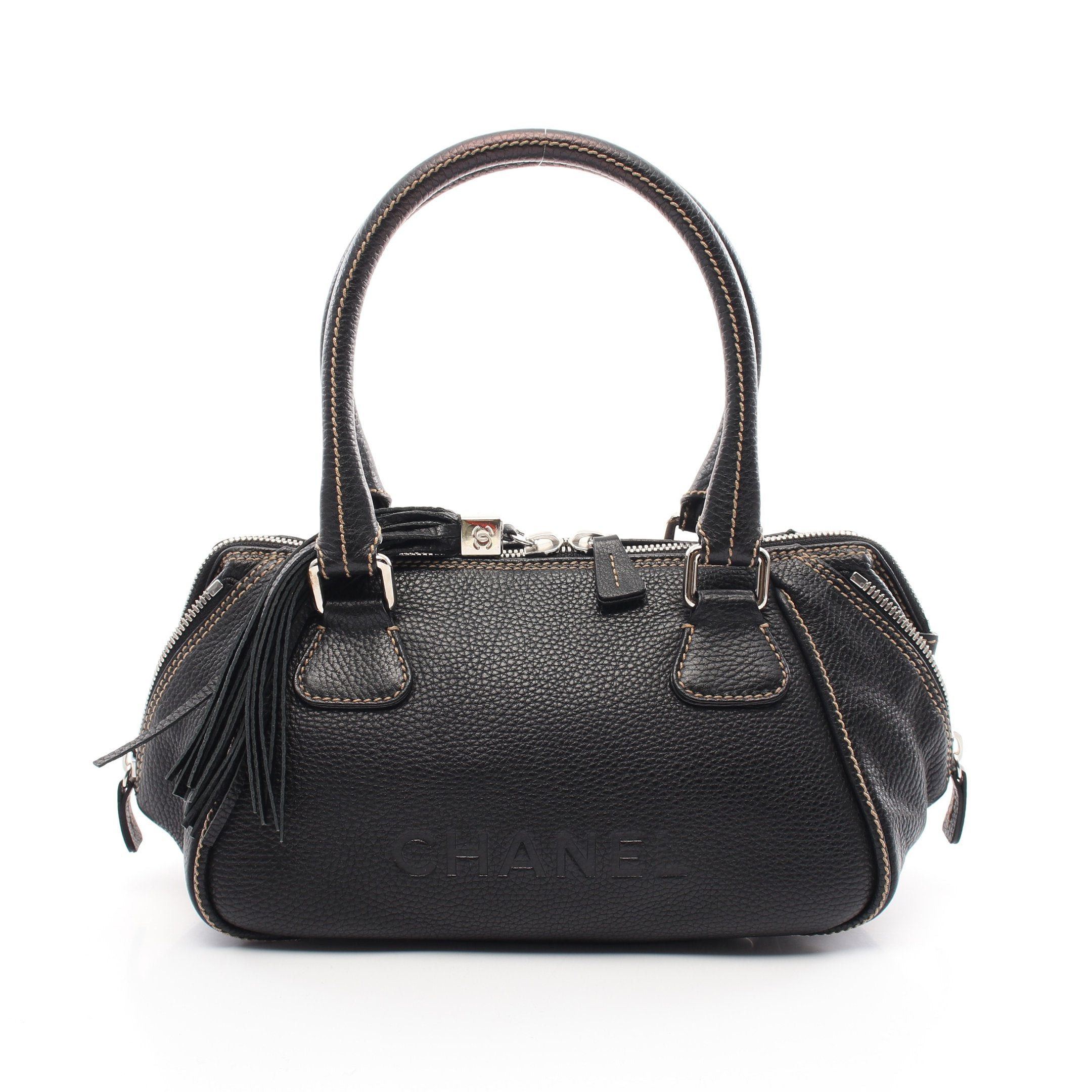 Chanel Chanel Handbag Embossed Logo Tassel Leather Black Silver Hardware Size ONE SIZE - 1 Thumbnail