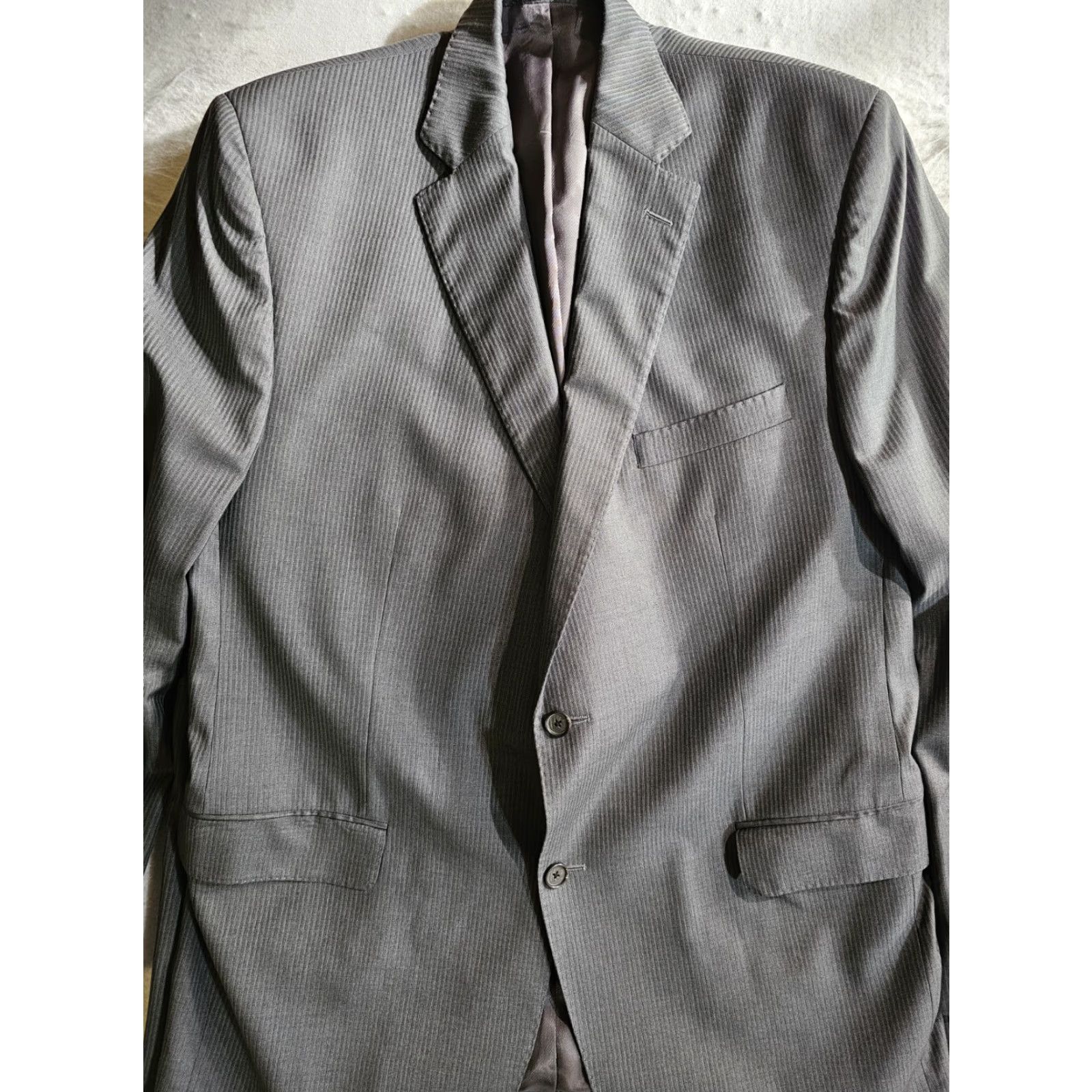 Cremieux Cremieux 2pc Suit Gray Pencil Stripe Wool 100% Wool Loro Piana Super 130s Sz 428L Pant 42L Jacket 2 Piece Regular Men Suit Dress Size 48R - 2 Thumbnail