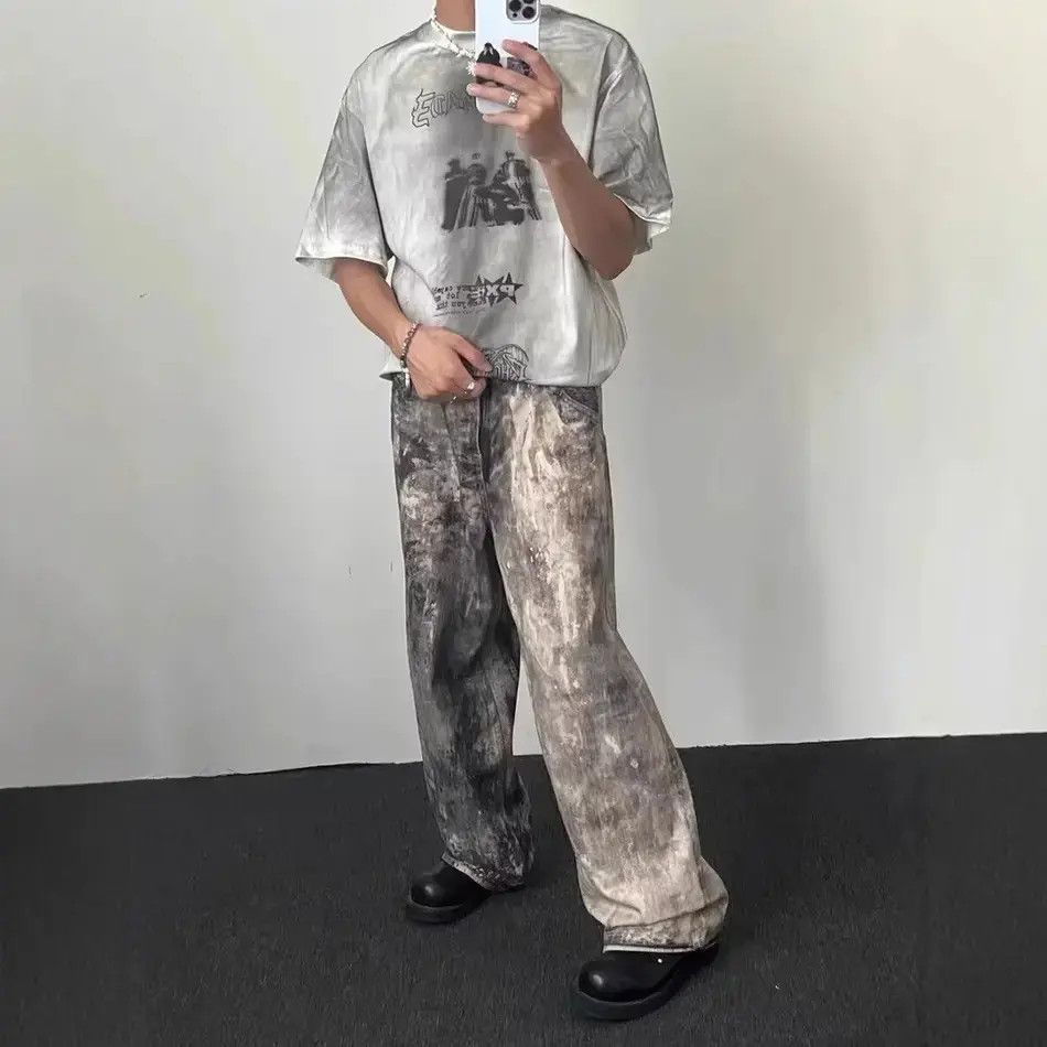 Japanese Brand Retro printed camouflage splashed ink jeans Size US 32 / EU 48 - 4 Thumbnail
