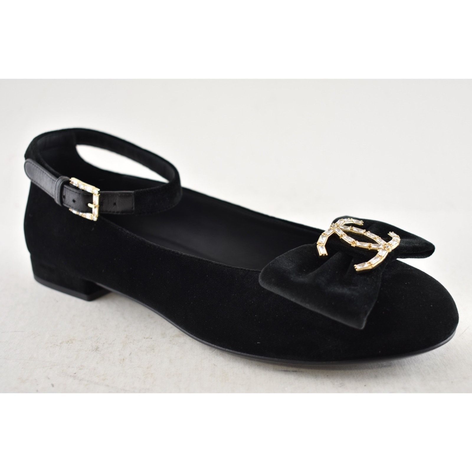 Chanel Chanel 24K Velvet Crystal CC Bow Ankle Strap Ballet Flat 38 Size US 7 / IT 37 - 9 Thumbnail
